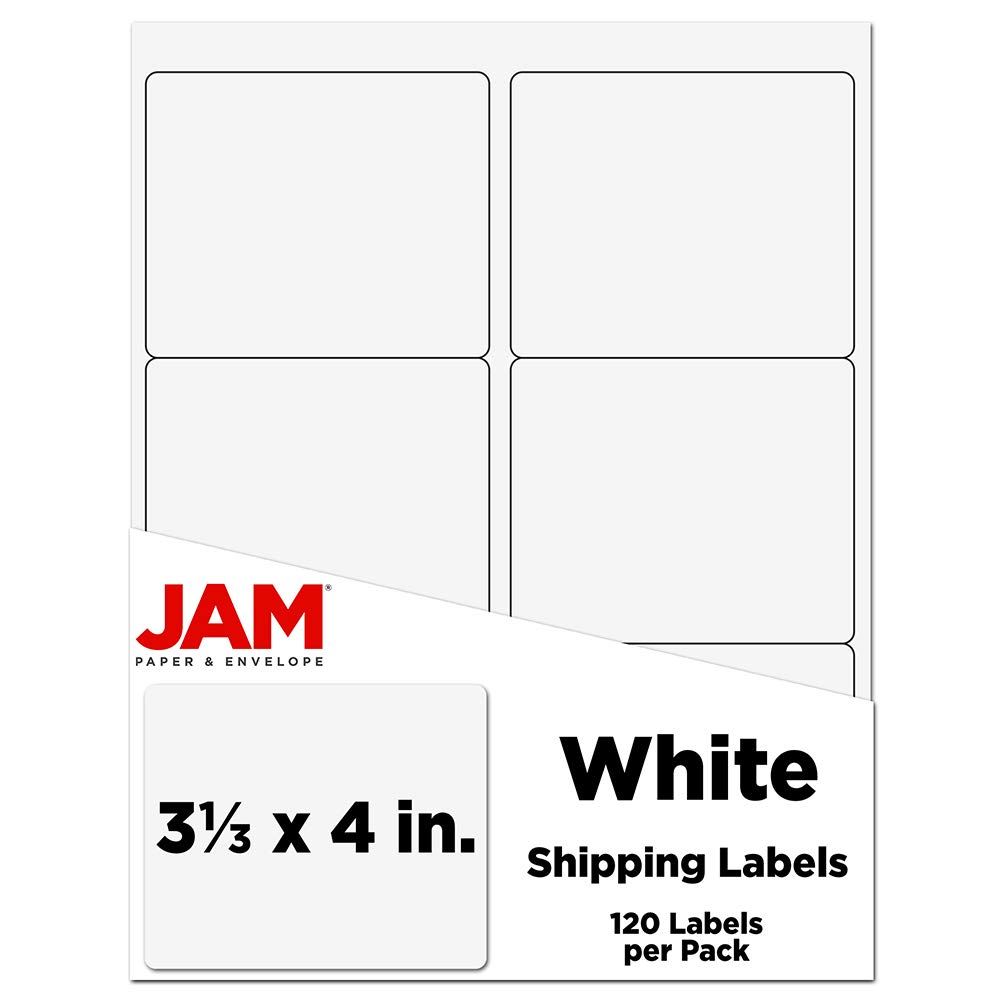 JAM PAPER Shipping Address Labels - Large 3 1/3 x 4 Inches - White Self-Adhesive Labels - 12 Packs of 120 Labels (1440 Total) - Perfect for Packages, Mailings & Business Shipping