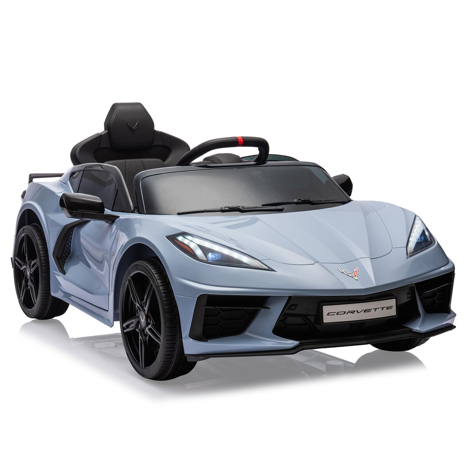12V Licensed Corvette Kids Ride On Car - Battery Powered Electric Toy Car with Remote Control, LED Lights, Music & Visual Dashboard - Perfect Gift for Boys & Girls (Light Blue) | Indoor & Outdoor Play, Birthday & Holiday Gifts