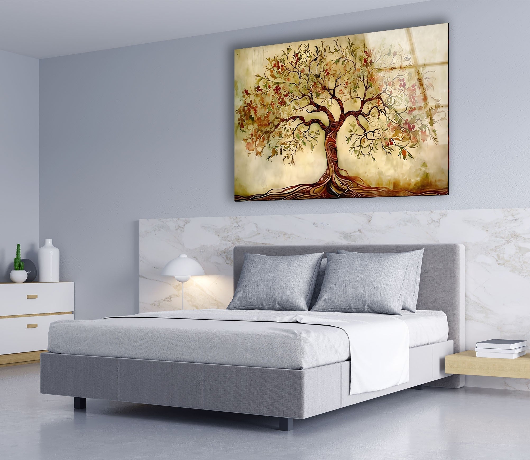 Elegant Beige Tree Glass Wall Art - Handmade Modern Home Decor for Living Room, Bedroom & Office - Perfect Gift for Housewarming & Holidays