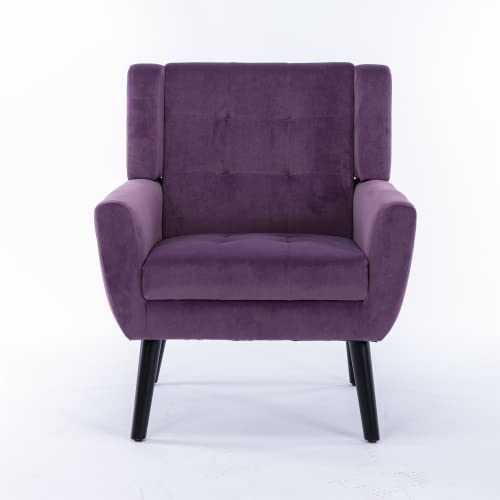 Modern Upholstered Accent Chair with Button Tufted Design & Black Legs - Lavender Purple Linen Fabric Armchair for Living Room, Bedroom & Home Decor | Perfect for Reading Nook, Lounge Area or Office Space