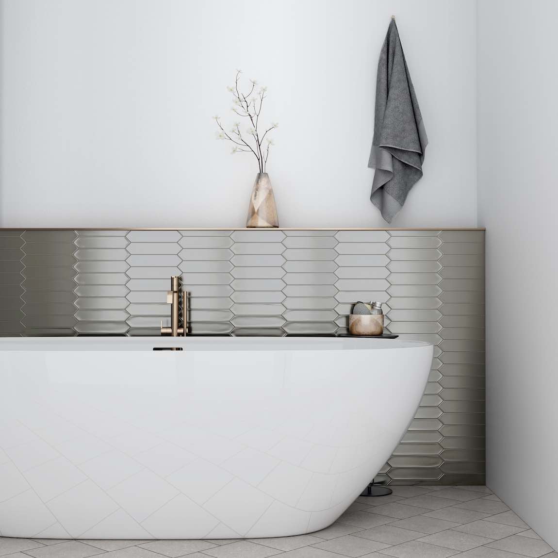 Picket Tile Arrow Silver 2x10 - Decorative Wall Tiles for Kitchen Backsplash, Bathroom, and Living Room Accent Walls