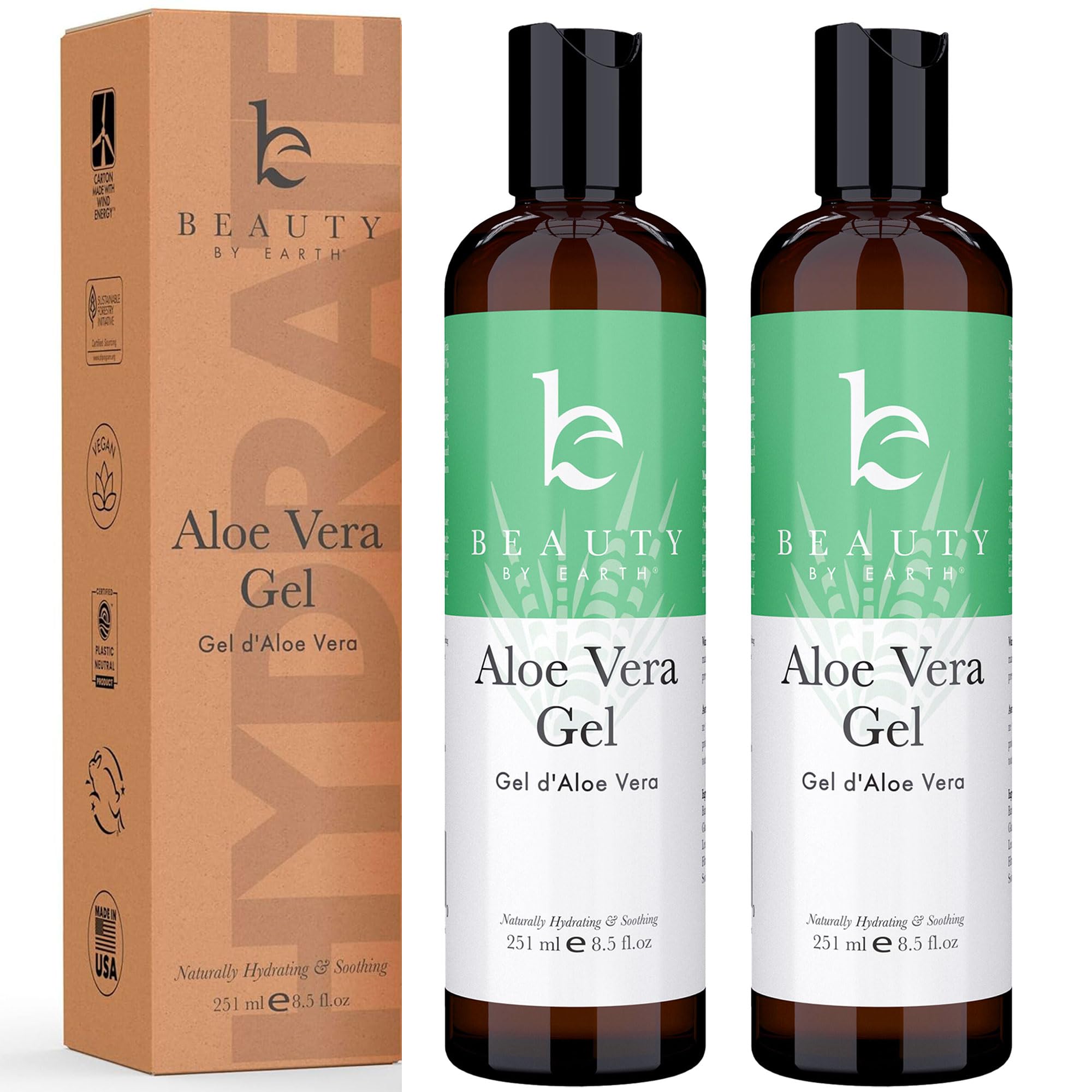 Organic Aloe Vera Gel for Face, Hair & Skin - USA Made with Natural Ingredients, Vitamin C & E - Soothing & Cooling for Sunburn Relief, After Sun Care, Face Masks & Daily Hydration