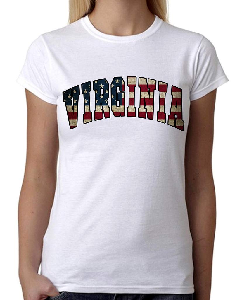Junior's Virginia USA Flag B1583 Tee PLY White T-Shirt - Patriotic Cotton T-Shirt for Women, American Flag Design, Comfortable Casual Wear for 4th of July, Veterans Day & Patriotic Events