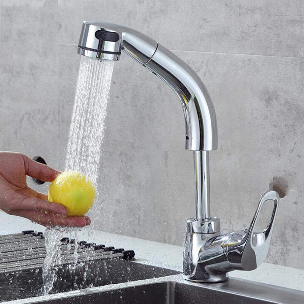 Stainless Steel Pull Down Sprayer Kitchen Faucet - Chrome Plated Copper Hot & Cold Water Sink Faucet with Liftable Spout for Modern Kitchen & Bathroom Renovation