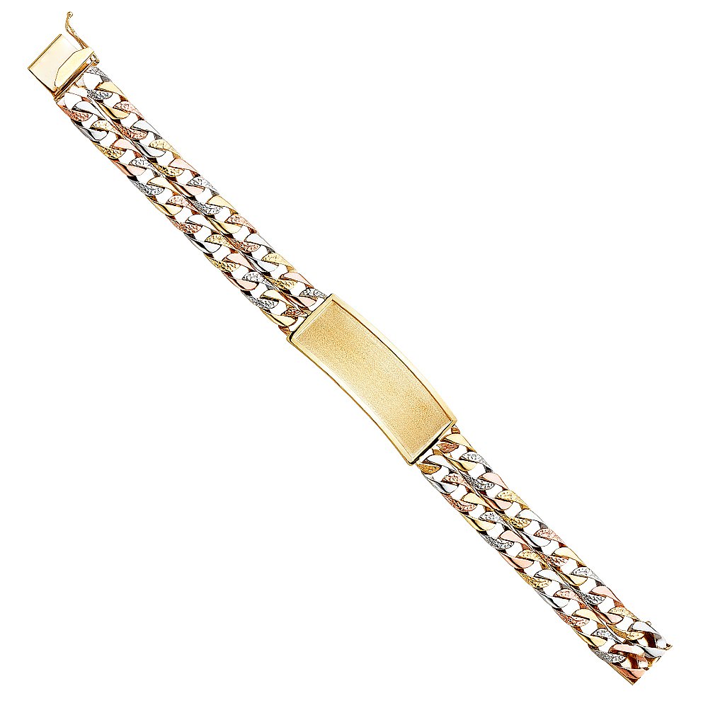 14K Tri-Color 2L Nugget Cuban Link ID Bracelet - 8.5