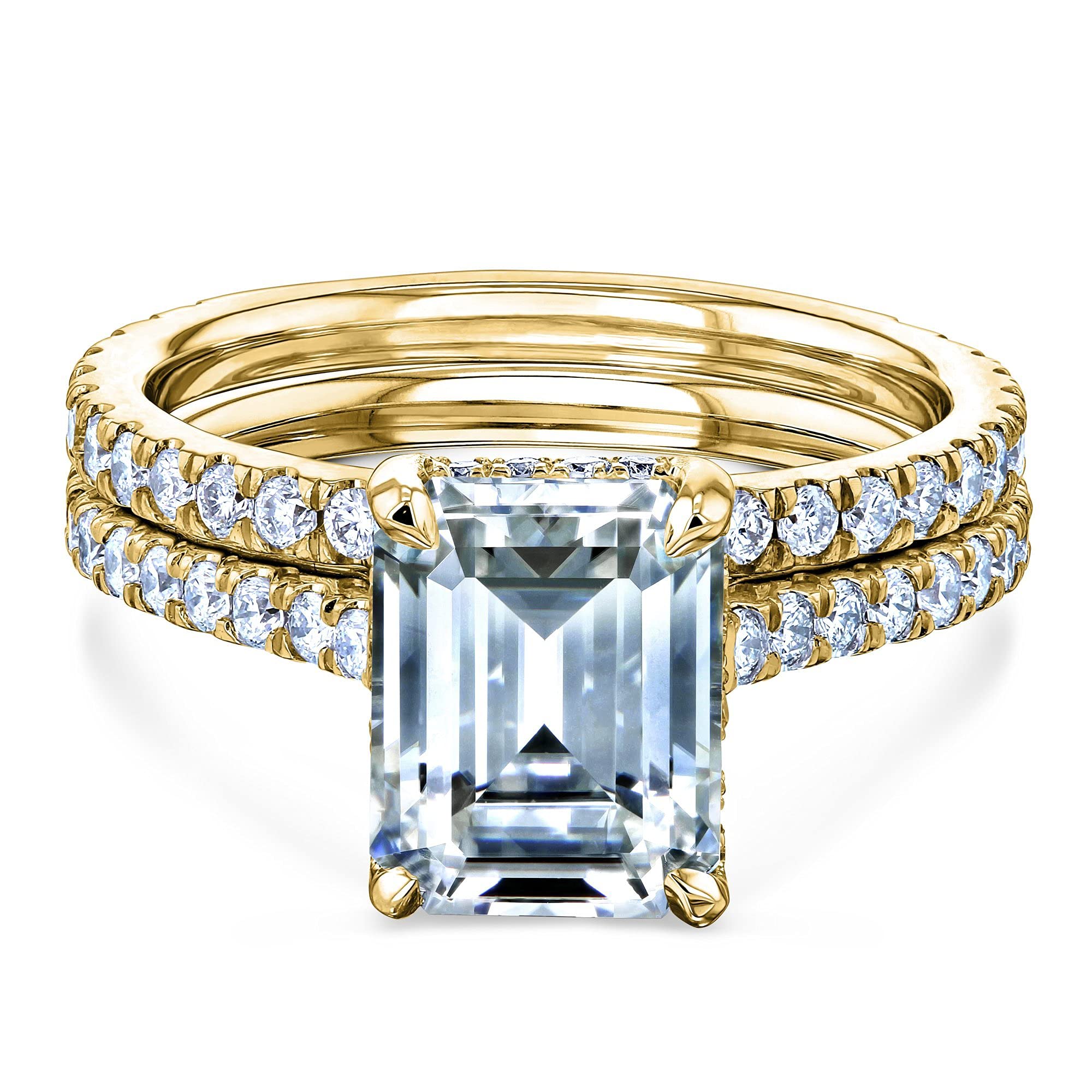 2.4 CT Emerald Cut Moissanite Engagement Ring & Wedding Band Set - GH/VS Quality - Elegant Drop Halo Design - Perfect for Bridal Jewelry, Anniversary Gifts & Special Occasions