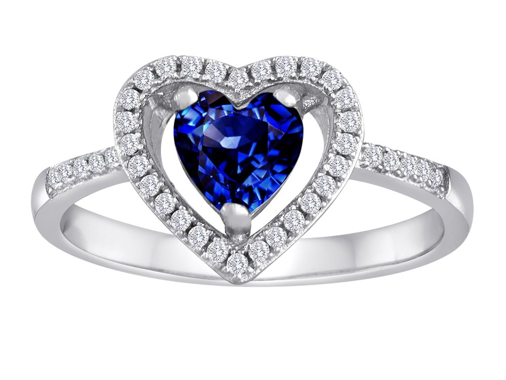 Star K Heart Shape Created Sapphire Halo Ring Sterling Silver - Elegant Promise & Engagement Ring for Women, Perfect for Valentine's Day & Anniversary Gifts