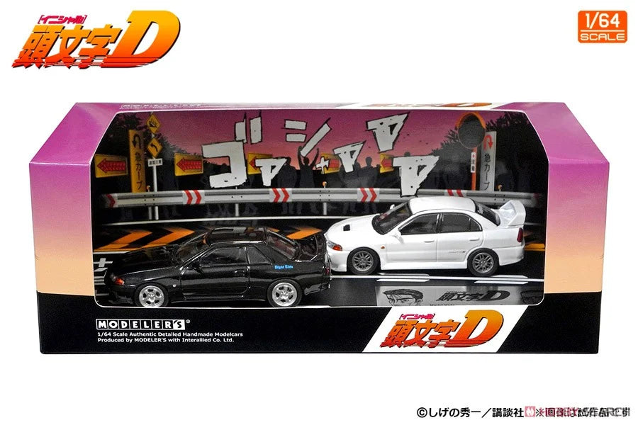 Initial D Anime 1:64 Scale Diecast Car Set - Takeshi Nakazato Skyline GT-R (BNR32) & Seiji Iwaki Lancer Evolution IV - Collectible Model Cars for Anime Fans and Racing Enthusiasts | Perfect for Display, Gifts, and Anime Collections