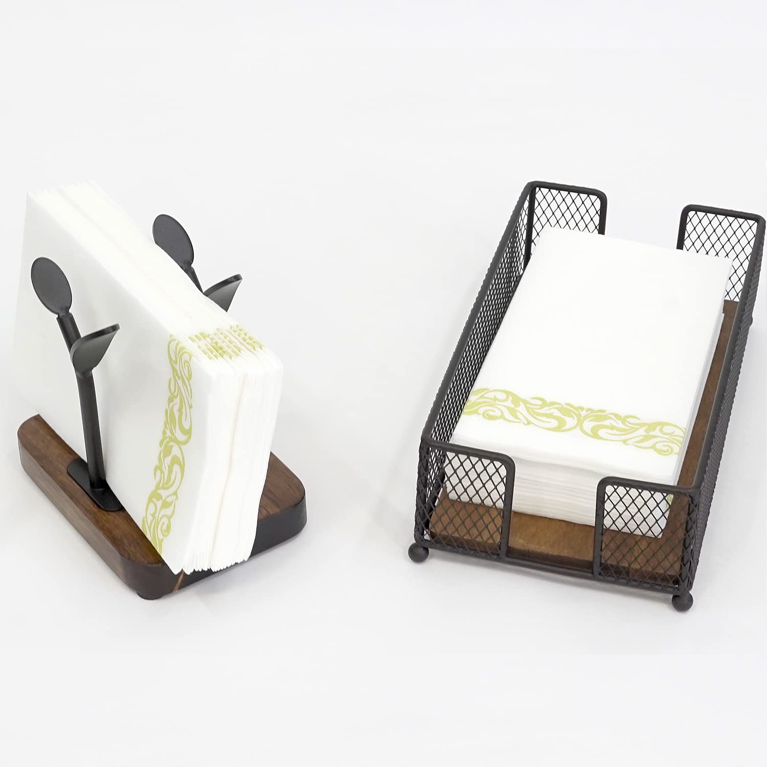 Premium Wooden Napkin Holder & Guest Towel Caddy Set - Elegant Bathroom Paper Napkin Organizer for Home, Restaurant, and Office Use