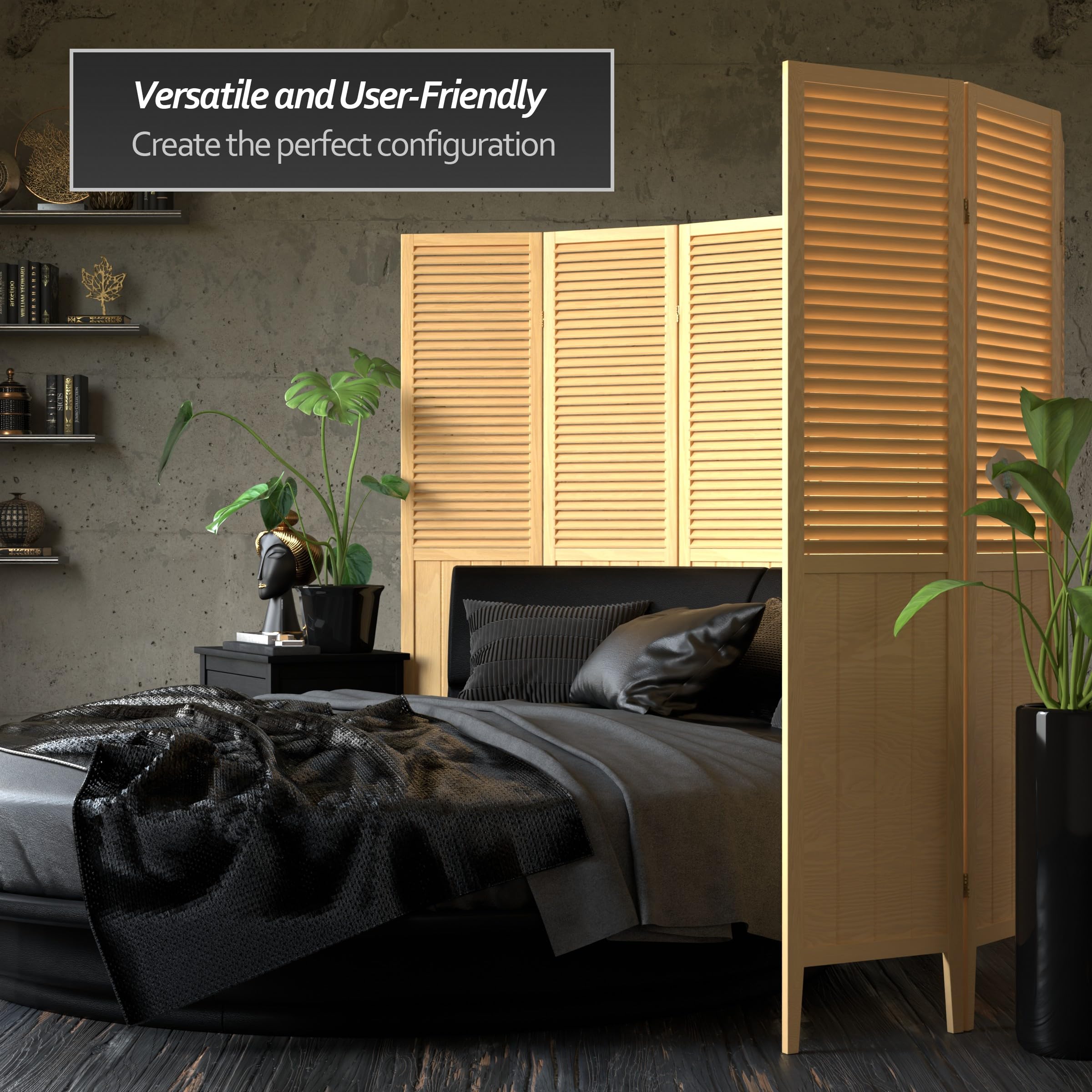 Red Lantern SS-BEAD-Natural-4P 4-Panel Natural Wood Room Divider Screen - Perfect for Home Decor, Office Partition & Asian-Inspired Spaces