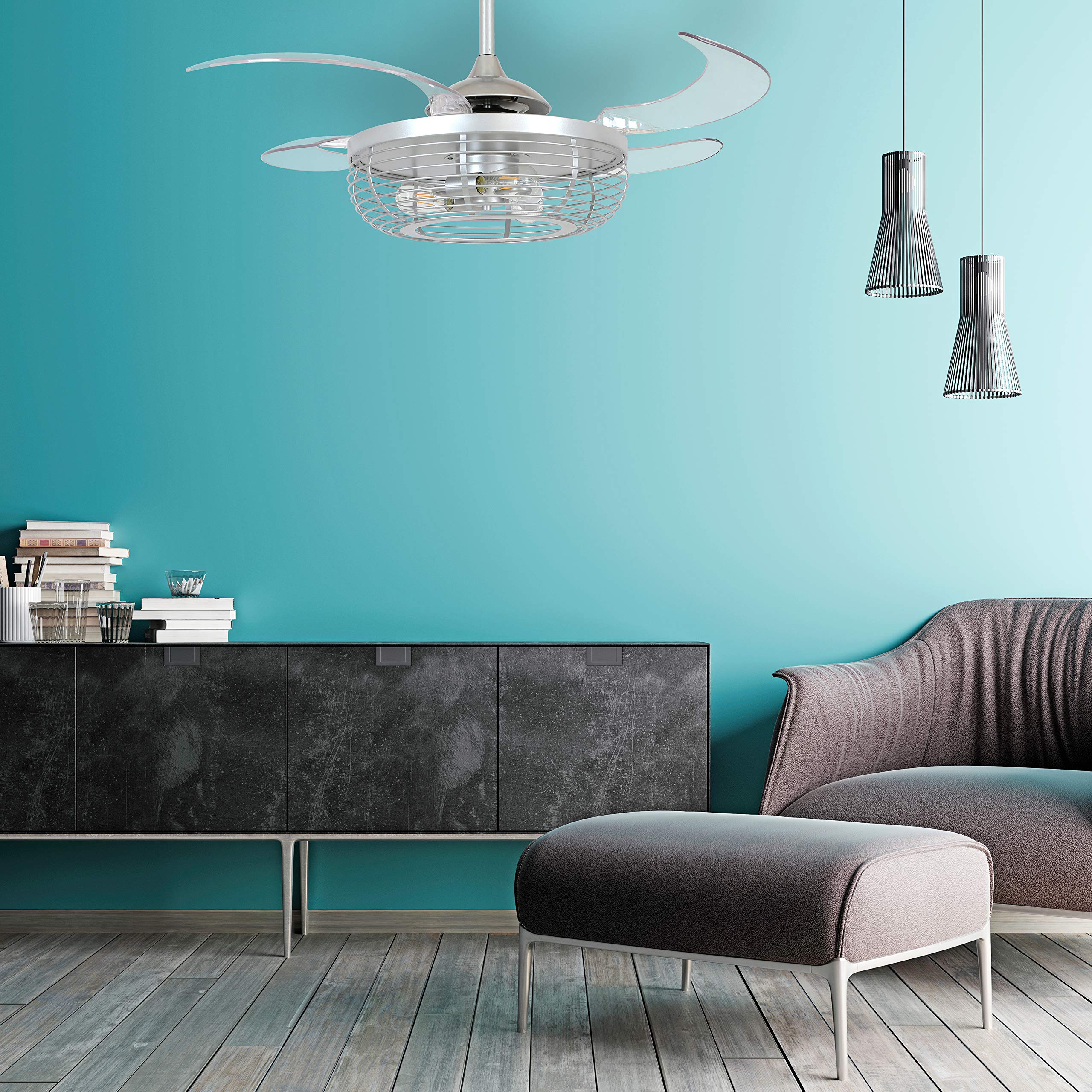 Fanaway Carbondale 48-inch Ceiling Fan with Light - Gray Silver & Clear Blades - Perfect for Living Room, Bedroom, and Outdoor Patio Cooling