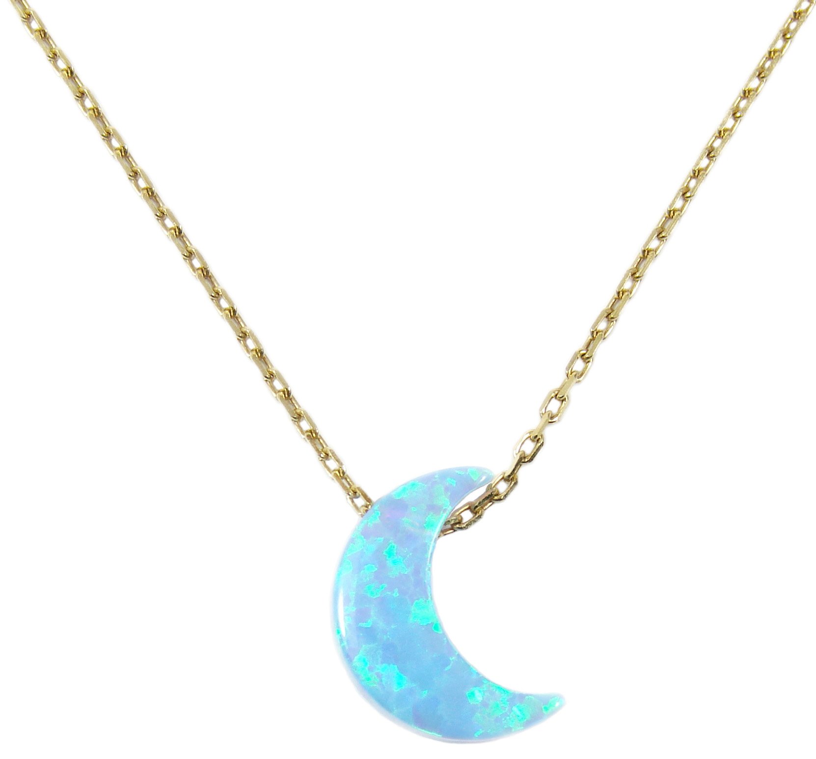 Light Blue Opal Moon Necklace - 925 Sterling Silver Gold Plated Crescent Moon Charm Jewelry for Women | Perfect for Boho Style, Gift Giving & Everyday Wear