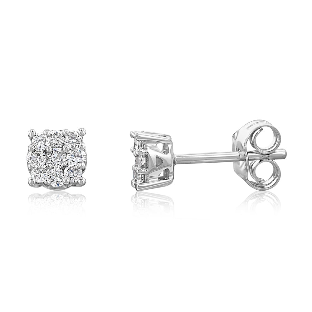 9ct White Gold 1/3 Carat Diamond Stud Earrings for Women - Elegant Round Cut Diamond Earrings for Everyday Wear, Gift & Special Occasions