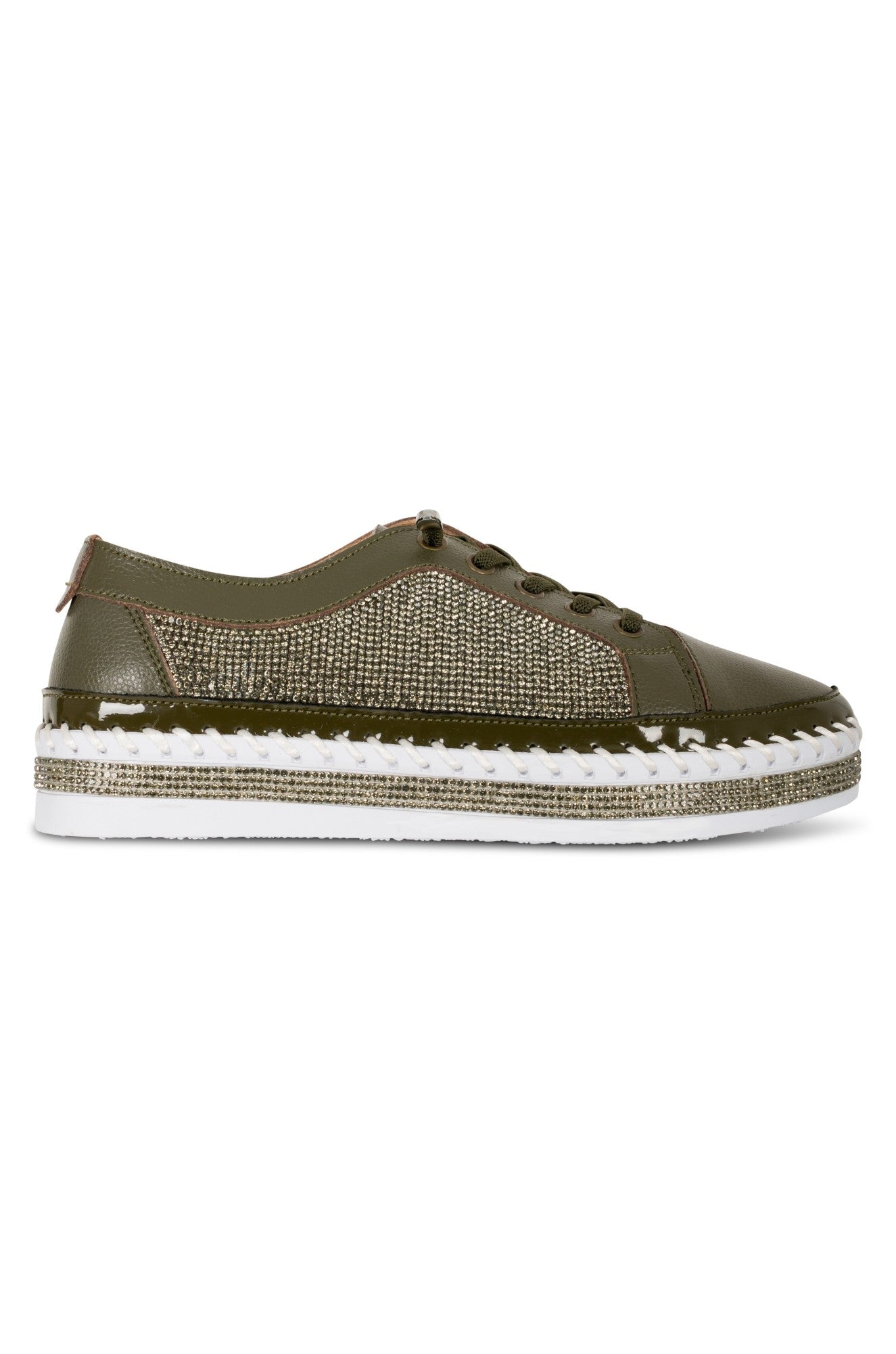 Cristel B1 Olive Leather Lace-Up Sneakers for Women - Comfortable Casual Walking Shoes for Everyday Wear, Work & Travel