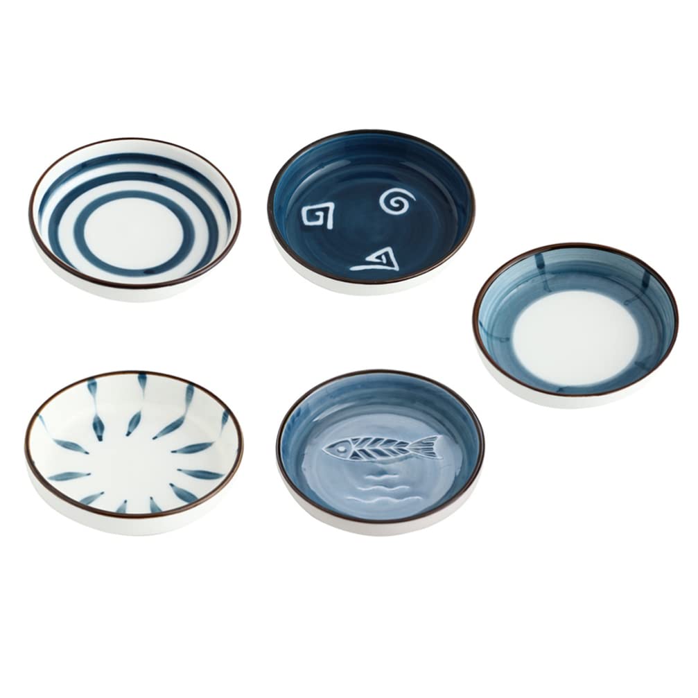 5Pcs Hand-Painted Ceramic Soy Sauce Dishes - Mini Porcelain Dipping Bowls for Sushi, Appetizers & Desserts - Assorted Colors - Perfect for Asian Cuisine, Party Serving & Home Dining