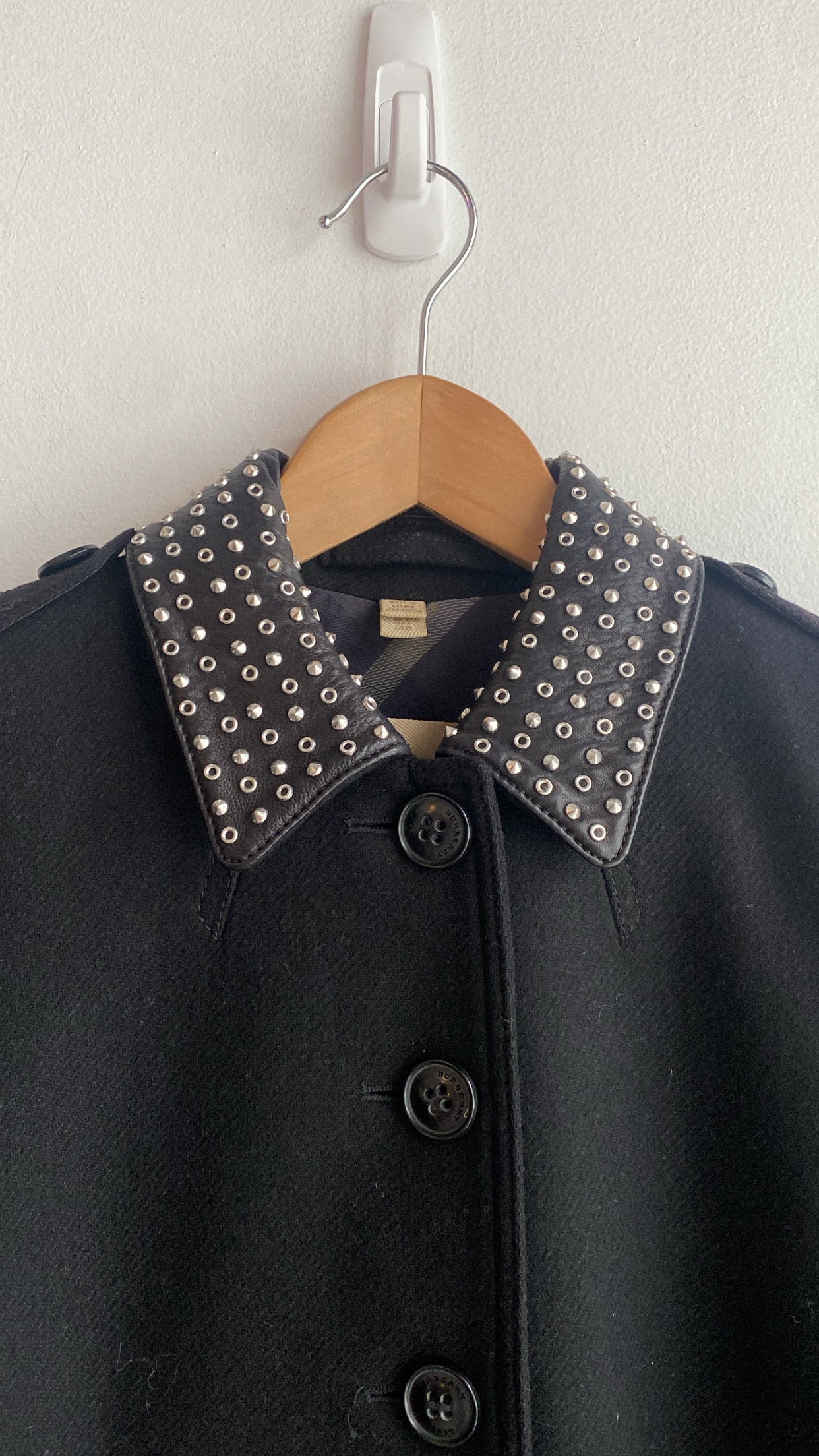 Burberry Studded Wool Jacket for Women - Classic British Tweed Coat with Metal Studs | Perfect for Fall Winter Fashion, Office Wear & Evening Outfits