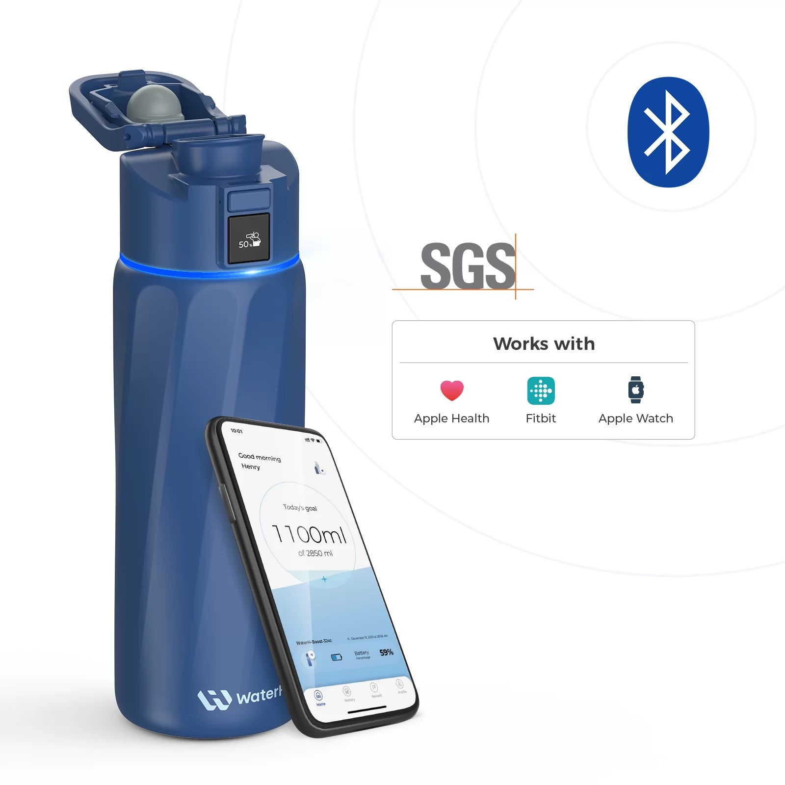 WaterH Smart Water Bottle 24oz with Hydration Tracking & App Sync - Leak Proof, BPA Free Stainless Steel Bottle for Gym, Hiking & Daily Hydration | Official Store