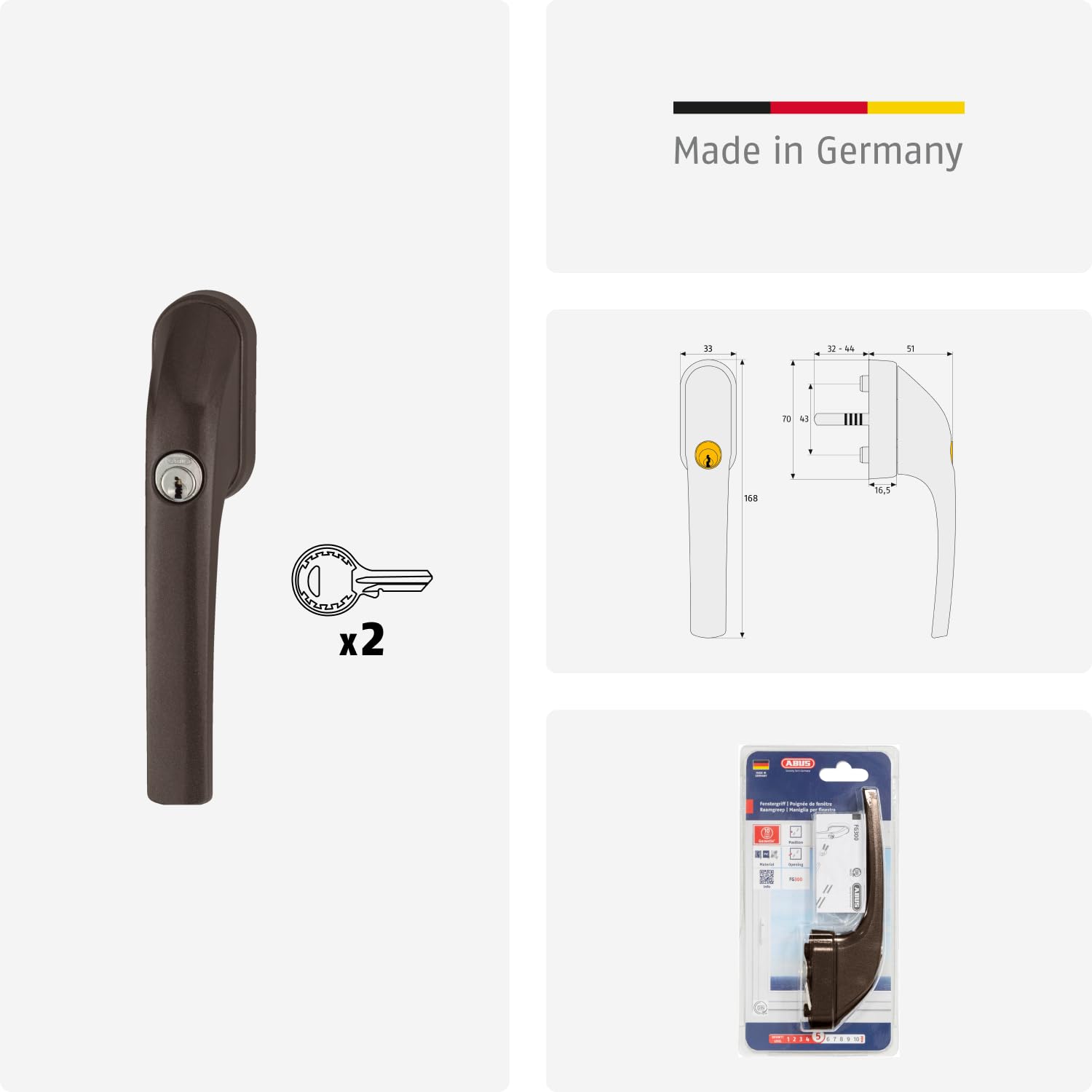 ABUS 373732 Secure Lockable Window Handle - Heavy Duty Steel Construction for Enhanced Home Security - Ideal for Sliding Windows, Patio Doors & Apartments