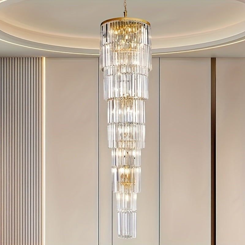Oly Crystal Staircase Chandelier - Elegant Modern Lighting Fixture for Foyer, Stairwell & Grand Entryway | Dimmable LED Chandelier for Home & Hotel Decor