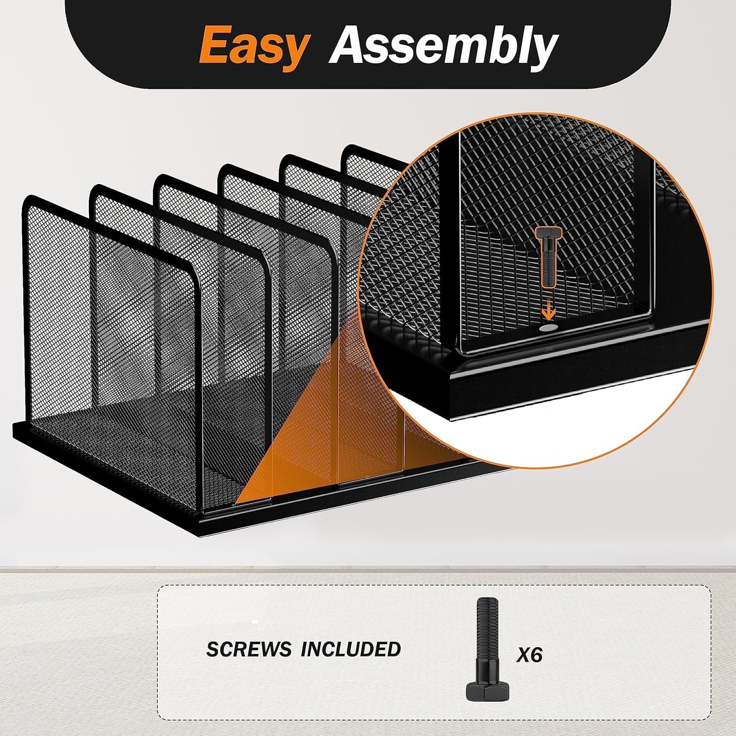 Kuntine.B 5-Section Mesh Desk File Organizer - Upright Desktop File Sorter for Office Documents, Papers & Folders - Perfect for Home Office, Classroom & Workspace Organization (Black) - Keep Your Desk Neat & Productive