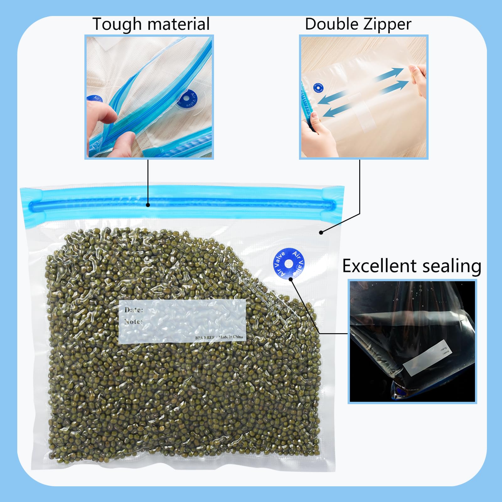 Reusable Vacuum Sealer Bags 29-Pack - 3 Sizes Sous Vide Bags with 2 Sealing Clips for Anova & Joule Cookers | Perfect for Meal Prep, Sous Vide Cooking & Food Storage | BPA-Free, Durable Kitchen Essentials