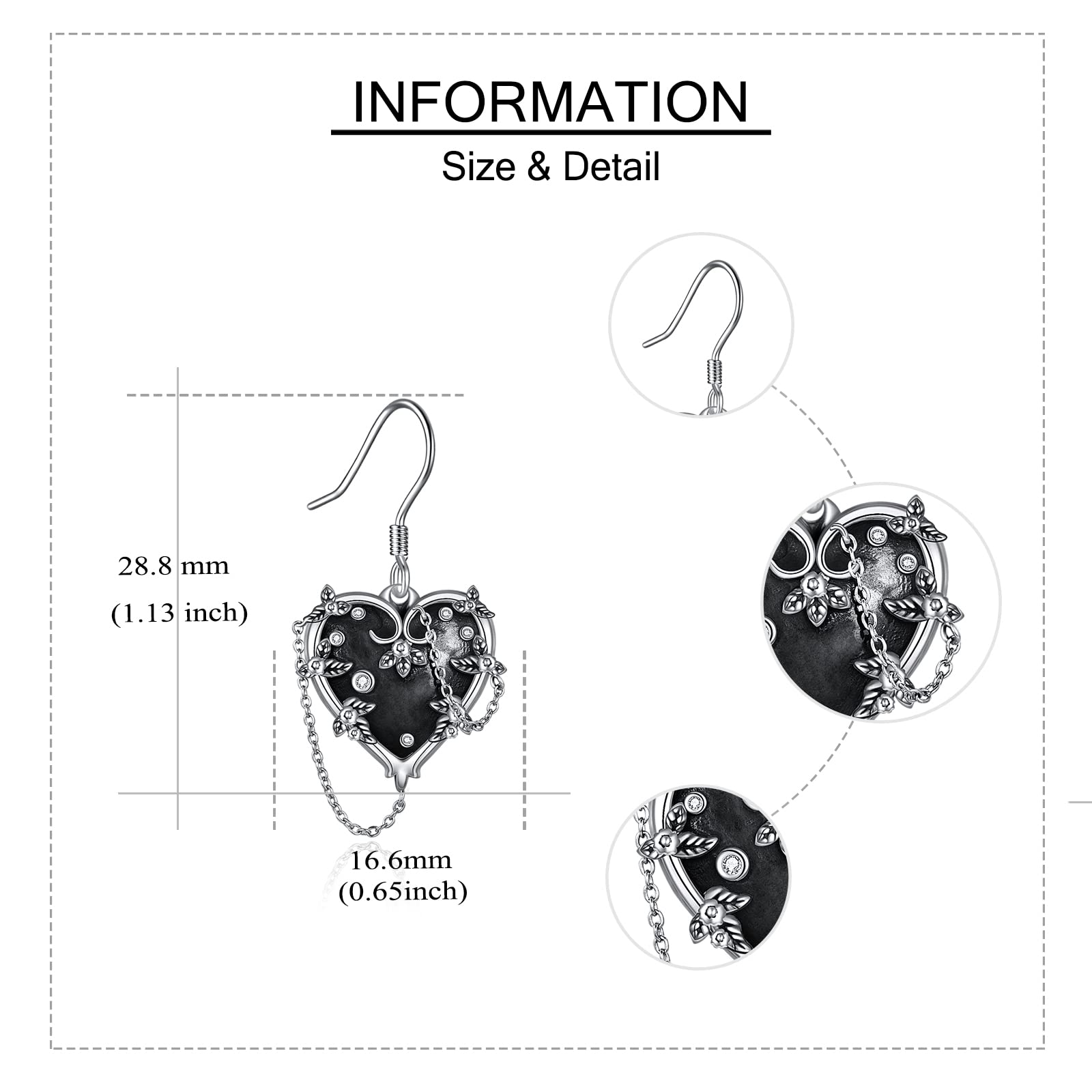 Gothic Black Rose Skull Earrings for Women - 925 Sterling Silver Witches Heart & Stethoscope Design - Perfect for Halloween, Goth Fashion, and Alternative Jewelry Lovers