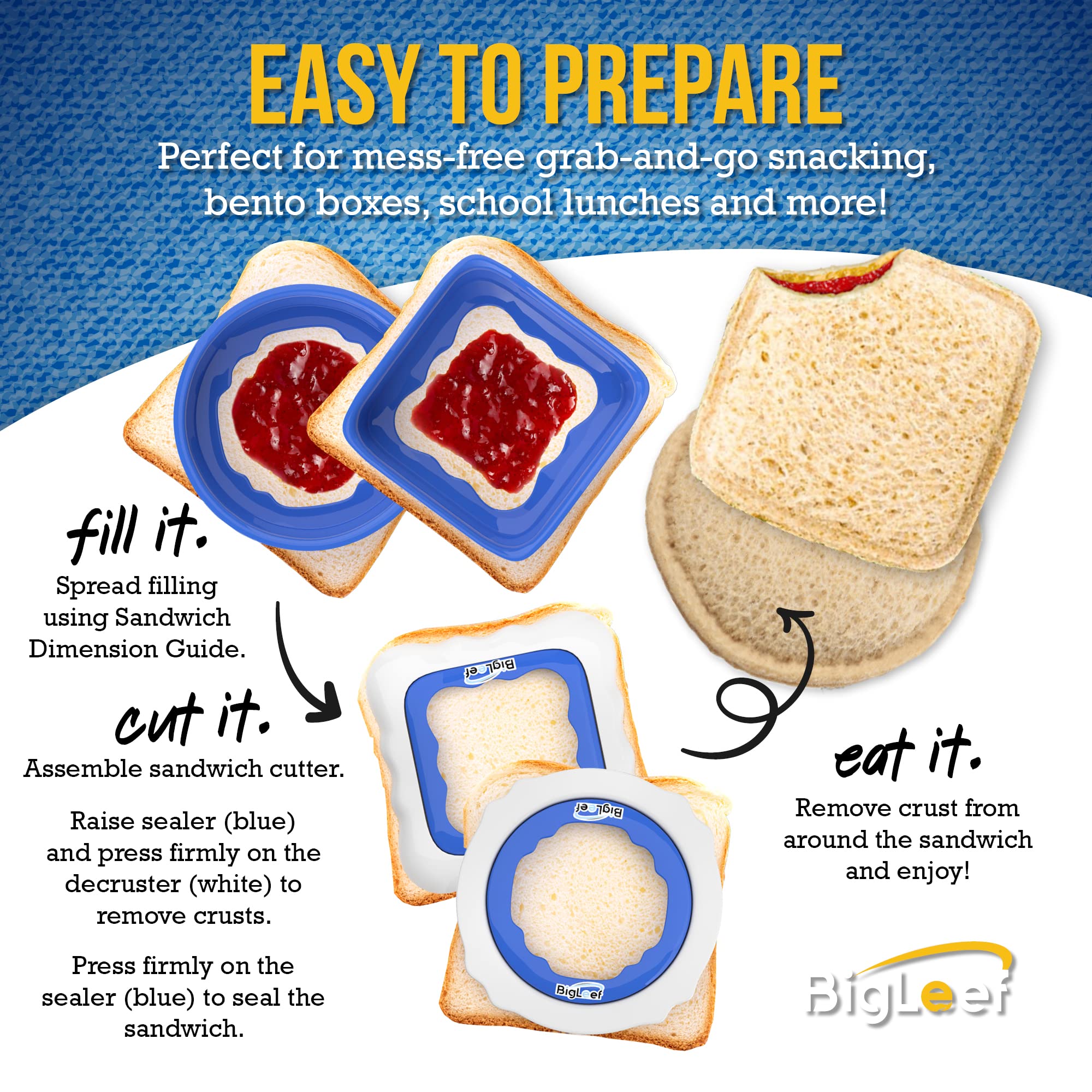 Uncrustable Sandwich Maker & Sealer - Safe Kids Lunch Tool for PB&J Crustless Sandwiches (Round & Square) | Dishwasher Safe & Easy to Use | Perfect for School Lunches, Picnics, and On-the-Go Snacks