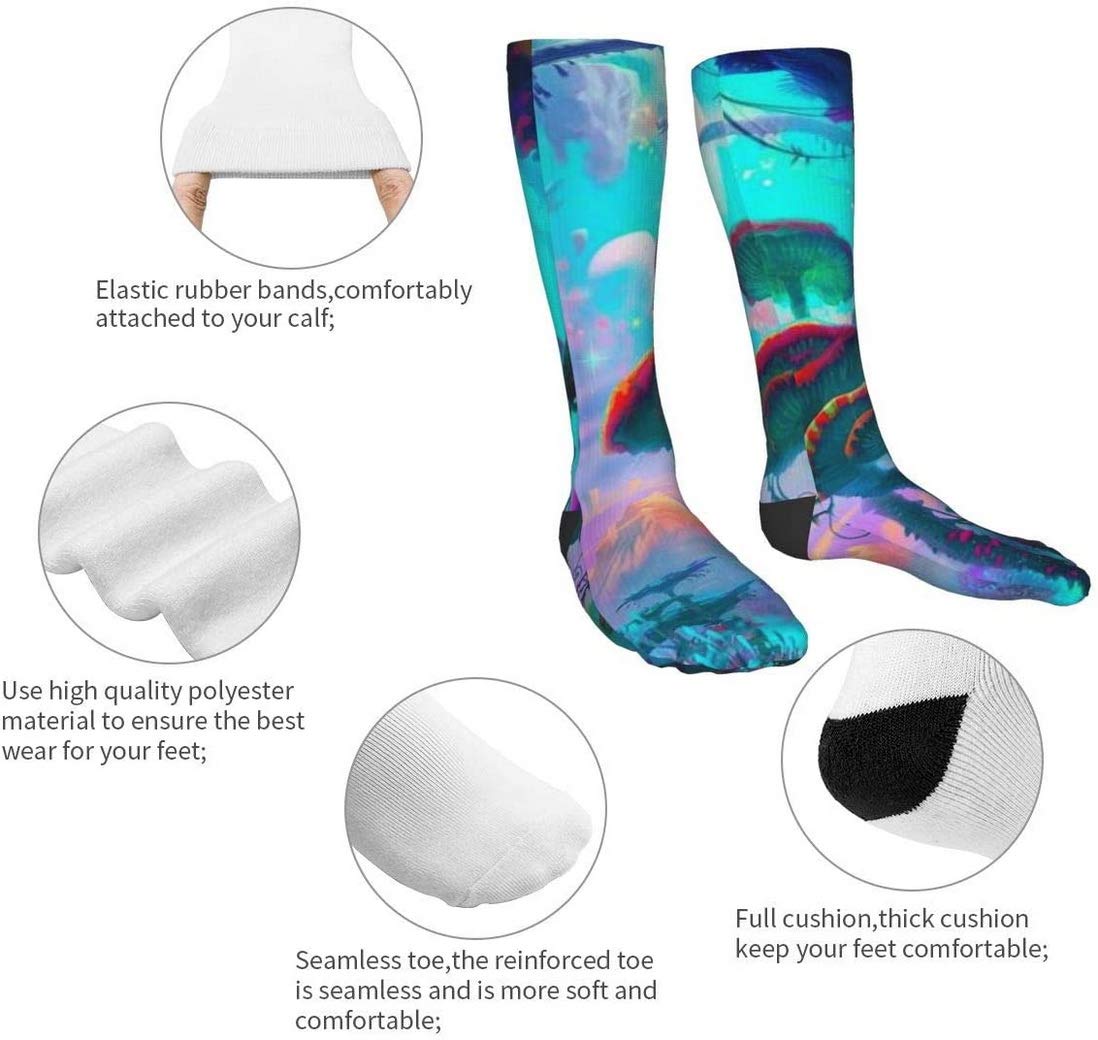 Trippy Compression Socks for Men & Women - Crazy Psychedelic Printed Over The Calf Cotton Socks - Perfect for Raves, Festivals, Yoga & Long Flights