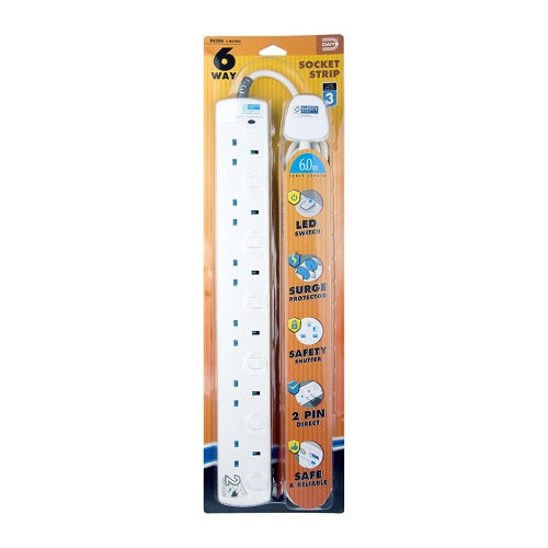 DE 286 LED 6-Way Power Strip with Surge Protector | 3M & 6M Extension Cord | Multi-Outlet for Home, Office & Workshop Use