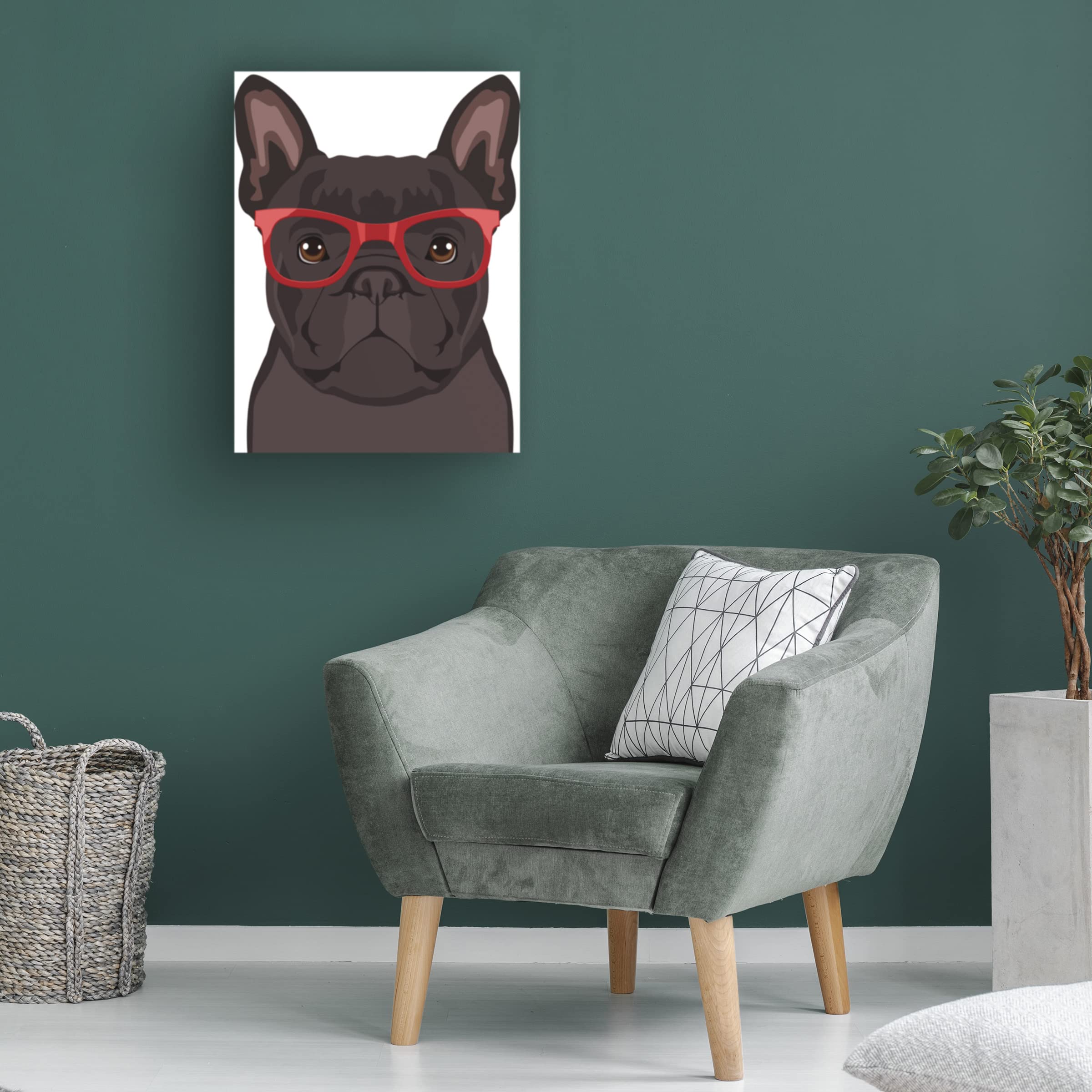 French Bulldog Wearing Hipster Glasses Canvas Wall Art Print - Modern Home Decor for Living Room, Bedroom & Office - Funny Dog Lover Gift Idea