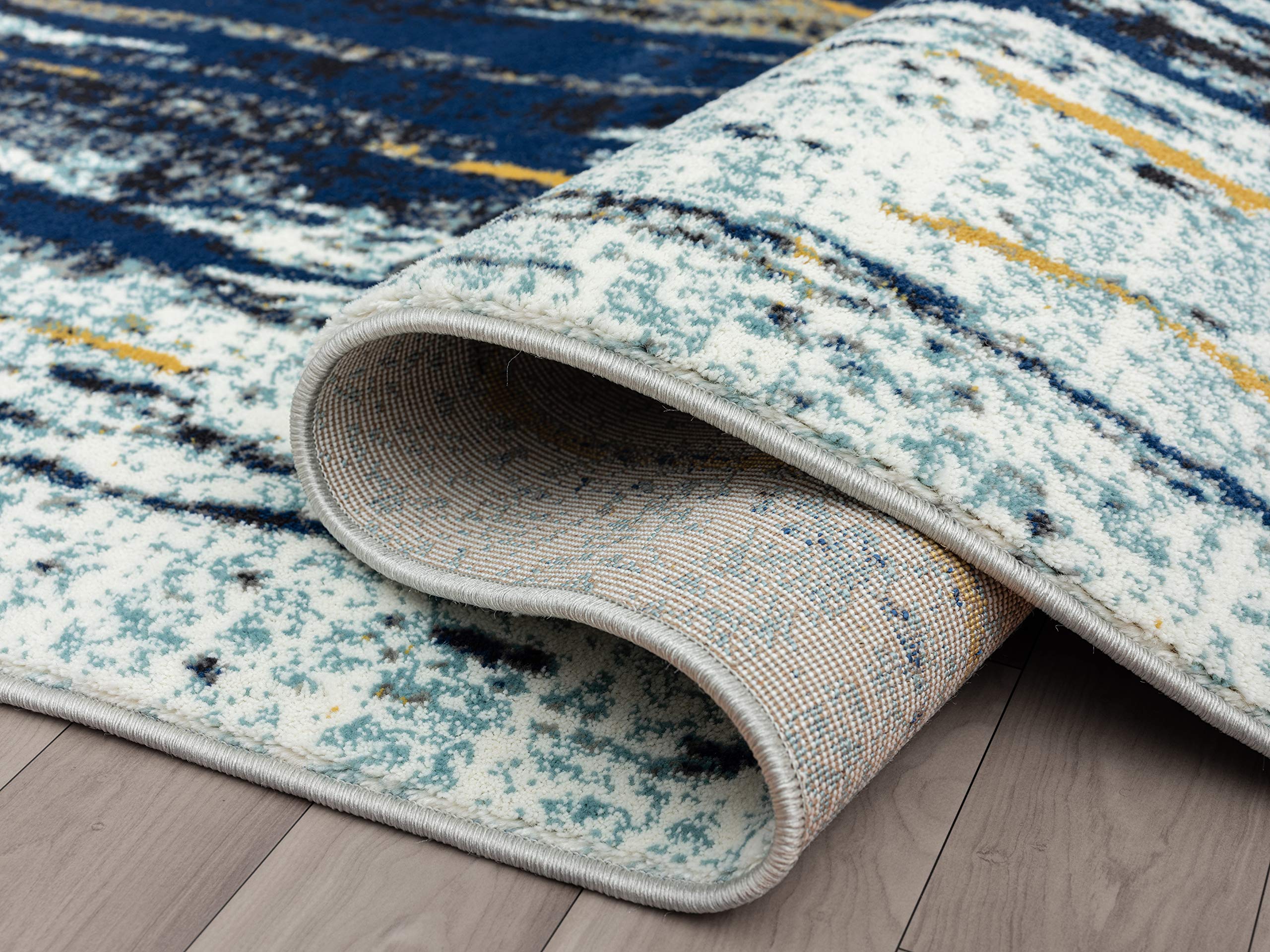**Abani Blue & Yellow Modern Area Rug 6' x 9' – Bold Painted Pattern Accent Rug for Living Room, Bedroom & Office – Laguna Collection**