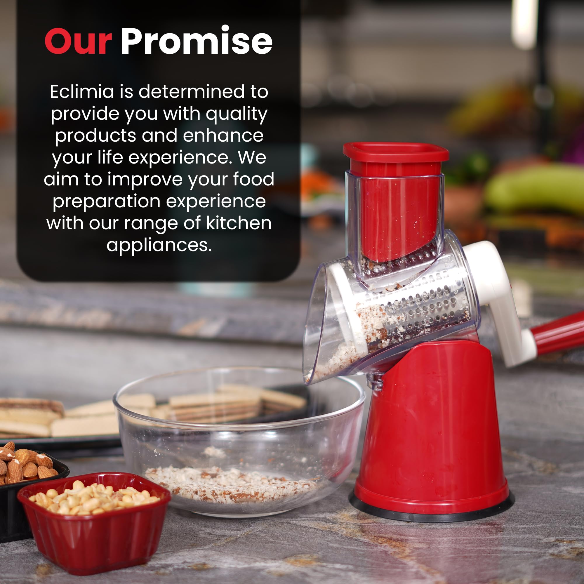 Premium Rotary Cheese Grater Set - 3-Blade Hand Crank Shredder with Suction Base, Cheese Knife, Peeler & Cleaning Brush - Perfect for Parmesan, Mozzarella & Vegetables (Red) - Ideal for Kitchen, Camping & Party Food Prep
