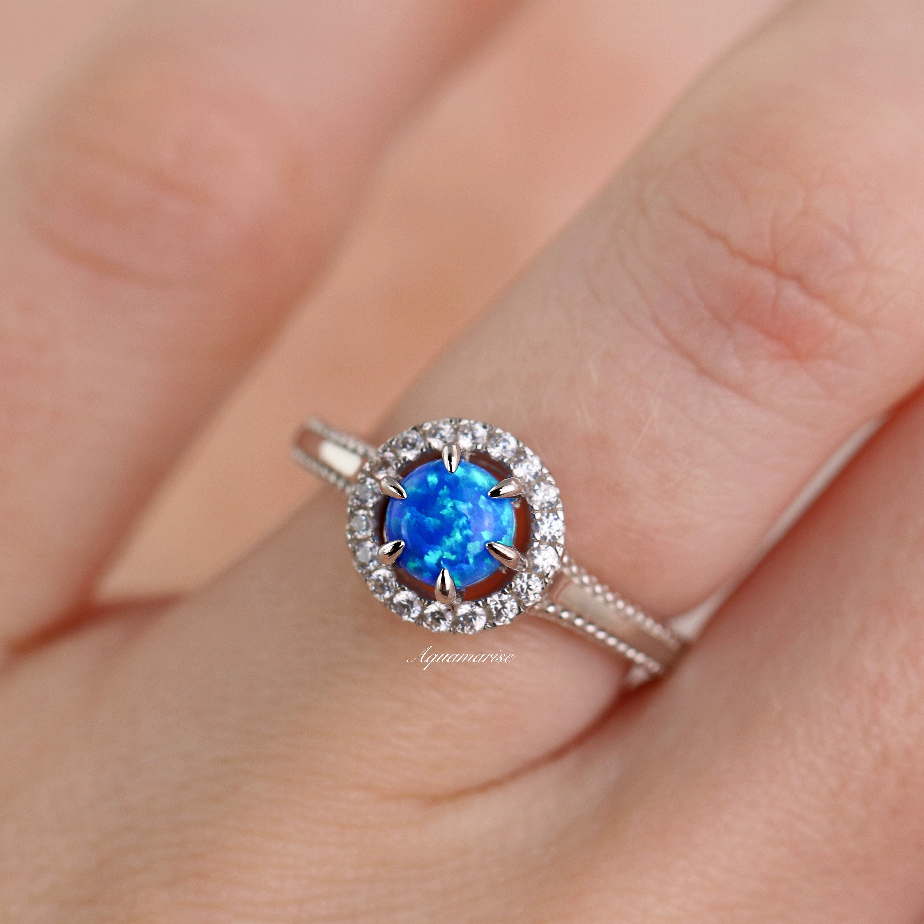 Ella Blue Fire Opal Ring - Sterling Silver Women's Jewelry for Engagement, Wedding & Everyday Wear | Handmade Gemstone Ring Gift for Her