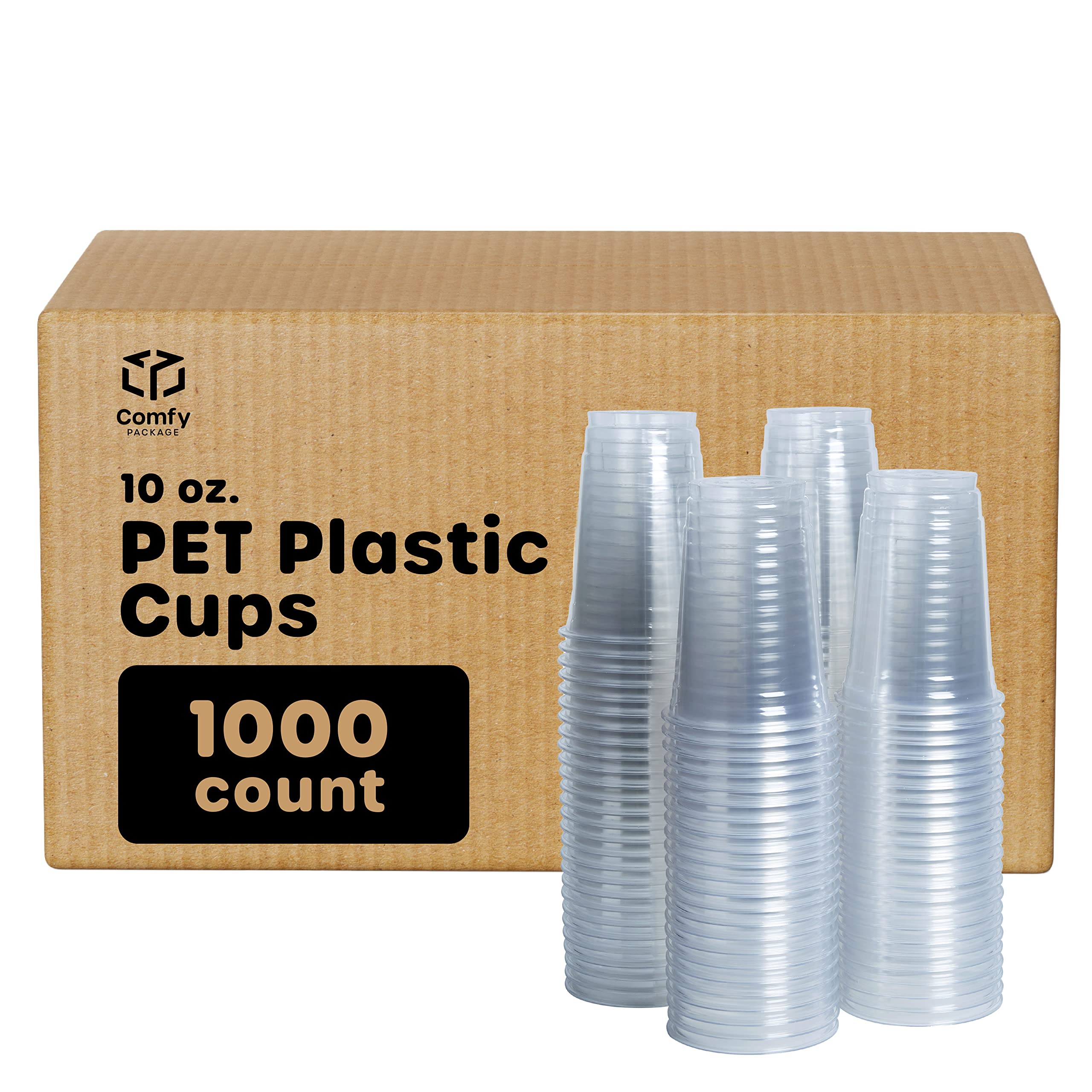 Bulk Case of 10/100 Pack - 1000 Clear 10 oz PET Plastic Cups for Parties, Events, and Catering | Disposable Drinkware for Smoothies, Cocktails, and Beverages