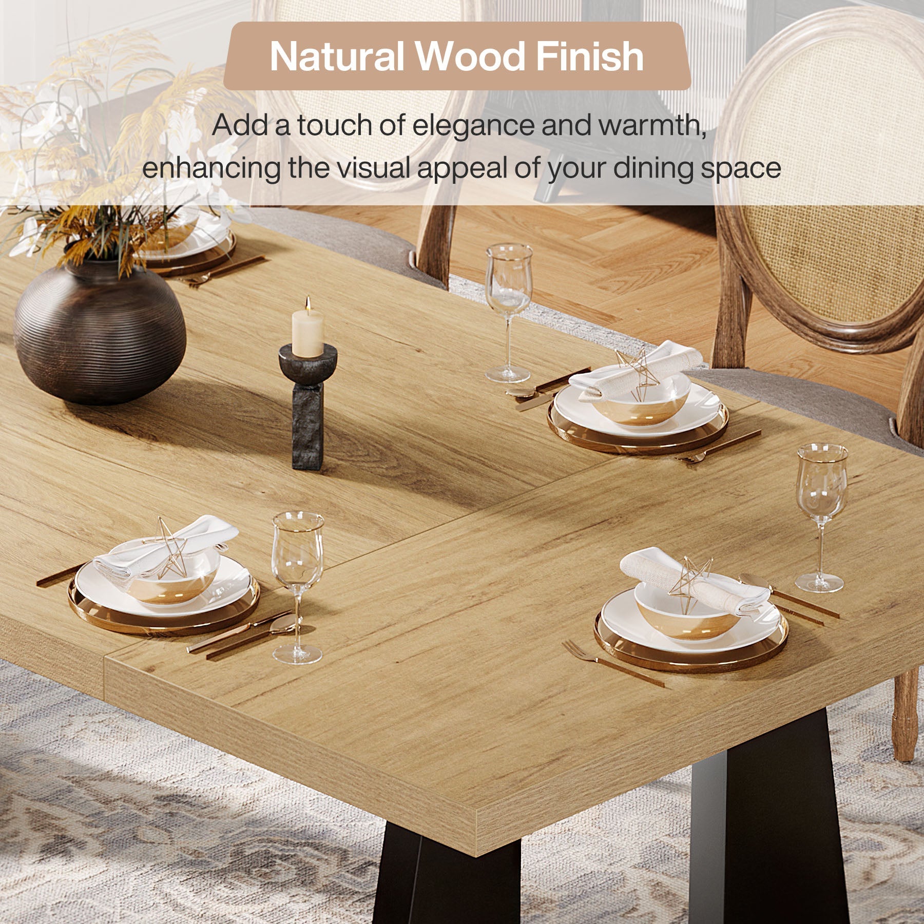 Solid Wood Dining Table 70 Inch Rectangular Kitchen Table for 6-8 People - Perfect for Family Gatherings & Dinner Parties