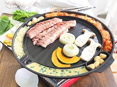 Non-Stick Korean BBQ Grill Pan for Stovetop - Samgyeopsal Pork Belly with Grease Drain System - Perfect for Home Cooking, Indoor Grilling & Korean BBQ Parties