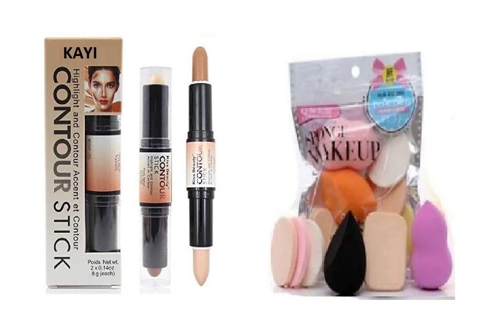 KAYI Highlighter & Contour Stick - Dual-Ended Makeup Stick with Blending Sponge | Creamy Concealer & Illuminating Highlighter for Face Contouring | Perfect for Everyday Makeup & Professional Beauty Looks