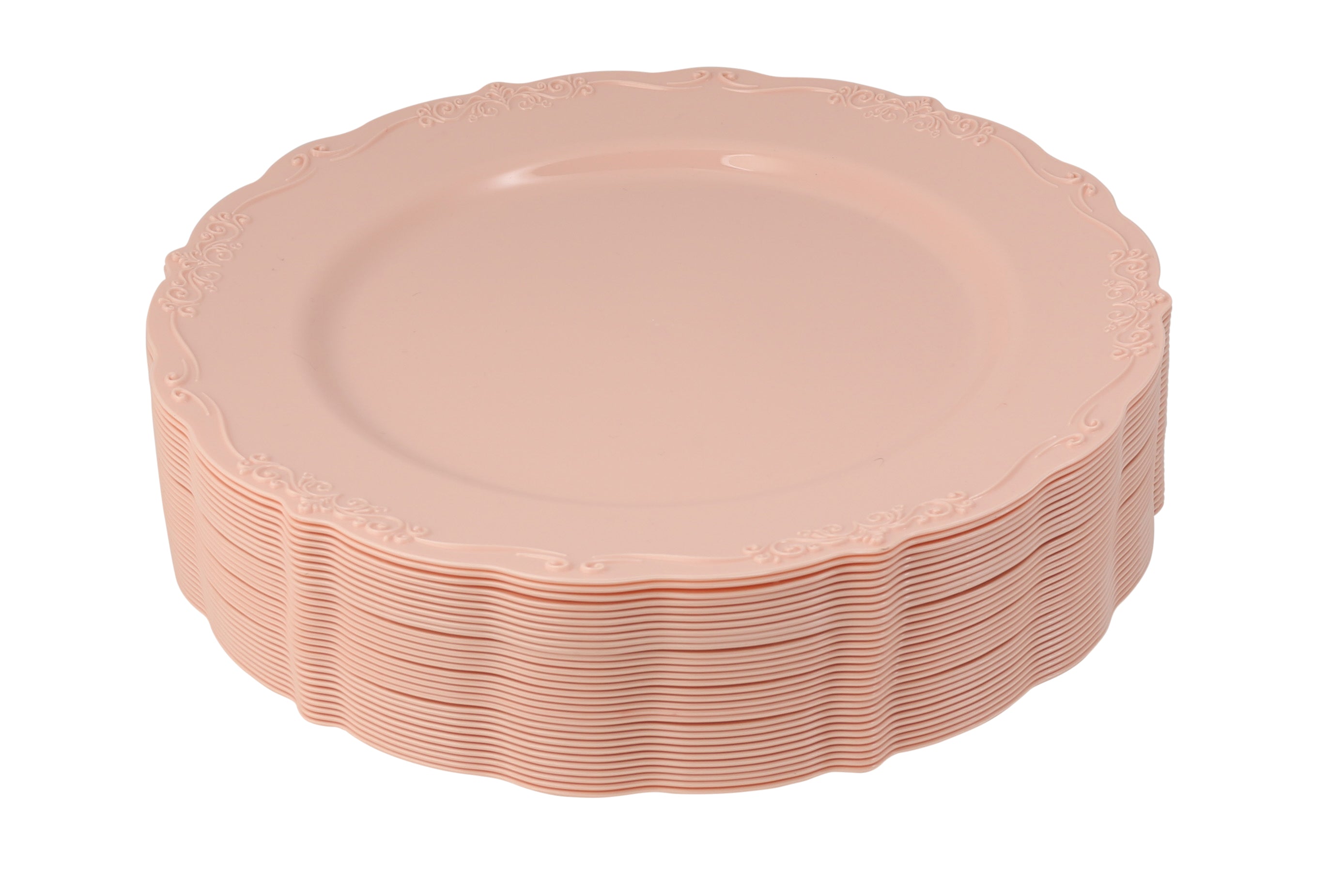 60-Piece Pink Round Plastic Dinnerware Set - Vintage Style Disposable Plates, Cups & Cutlery for Parties, Picnics & Outdoor Events
