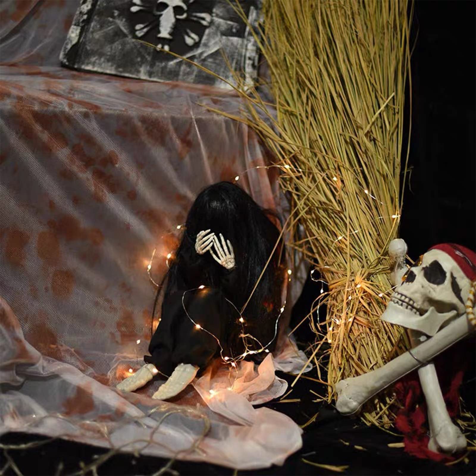 Wuztai Halloween Ghost Decor with Sound & Flashing Eyes - Spooky Indoor/Outdoor Yard Decoration for Parties, Haunted Houses & Trick-or-Treating