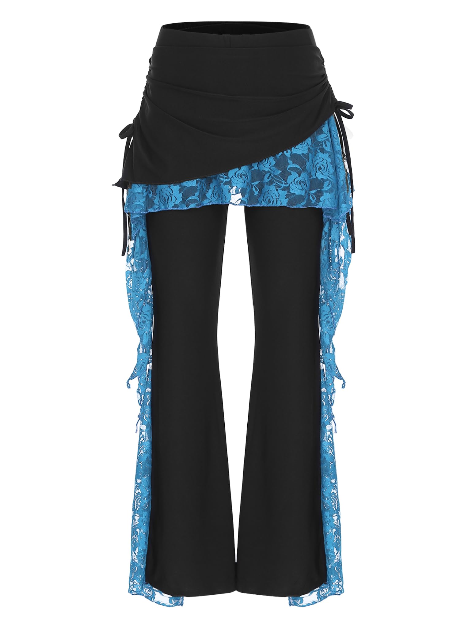 Belly Dance Pants for Women - Lace Patchwork Tribal Side Slit Skirted Pants for Latin Ballroom Dance Practice | Perfect for Belly Dancing Performances, Dance Classes & Costume Parties