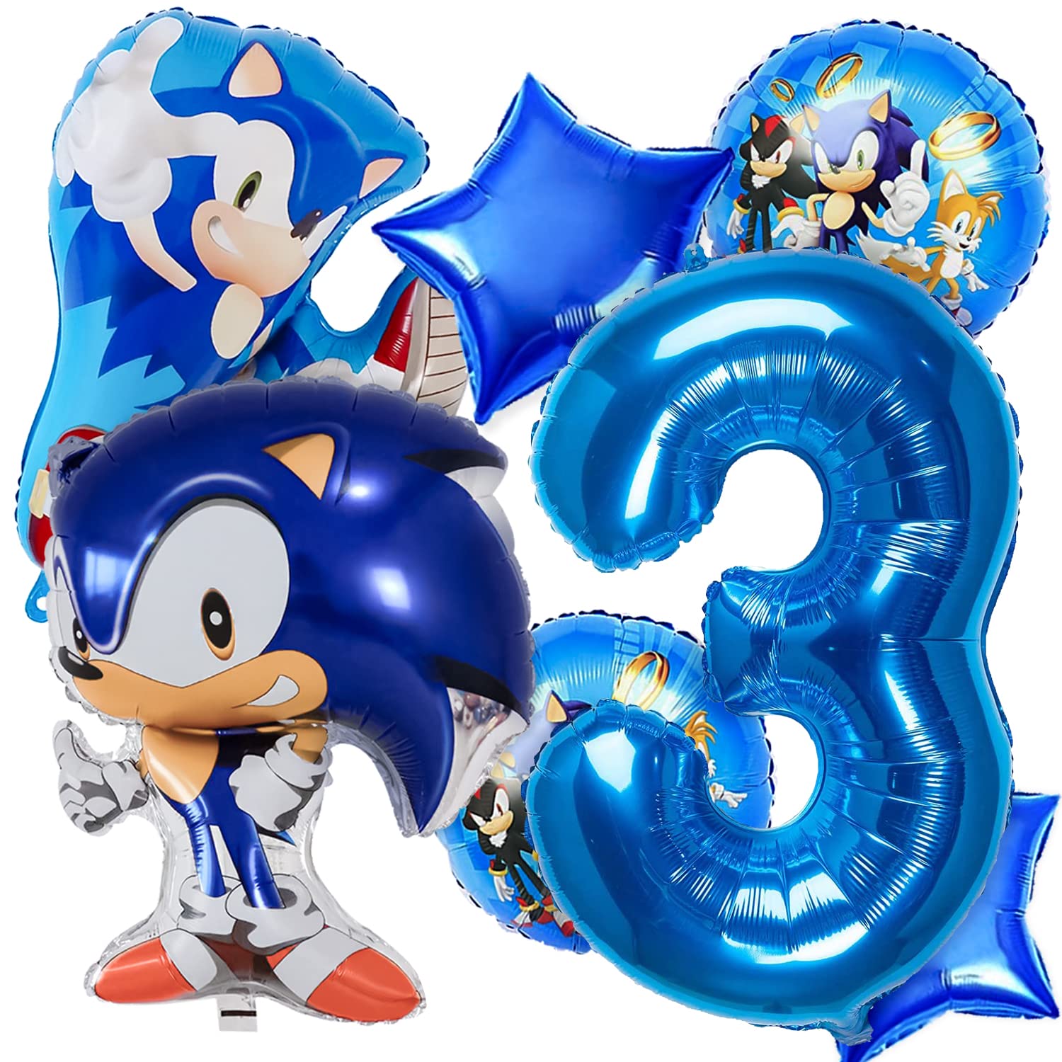 Sonic the Hedgehog Balloons - 32'' Number 3 Foil Balloons for Birthday Party Decorations, Baby Showers & Backdrop Decorations | Perfect for Kids, Boys & Girls Birthday Celebrations | Helium Balloon Party Supplies for Sonic Themed Events