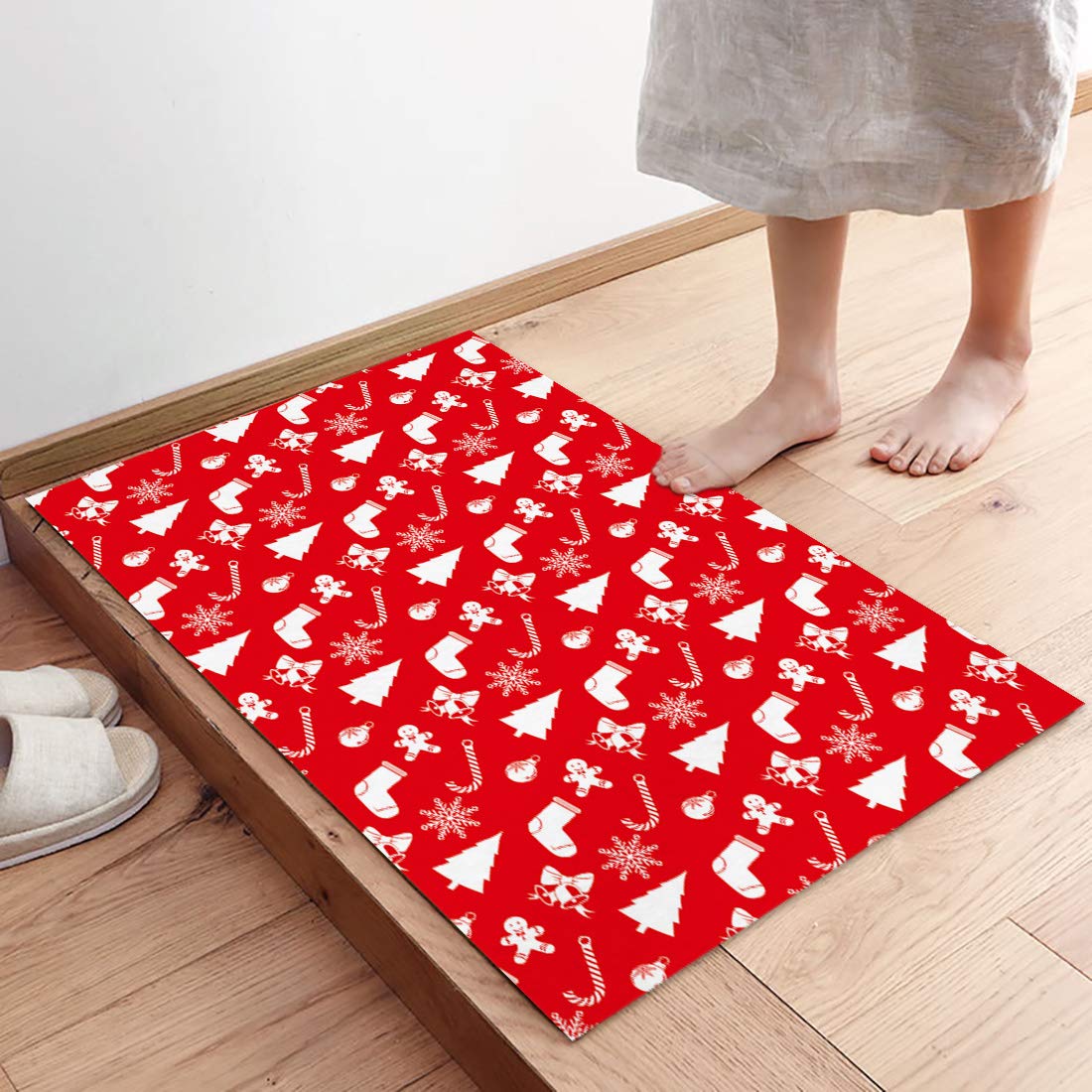 Christmas Gingerbread Man Non-Slip Kitchen Runner Rug - Red Holiday Themed Floor Mat for Laundry, Bedside, Bathroom & Bedroom - Set of 2 - Perfect for Festive Home Decor & Winter Safety