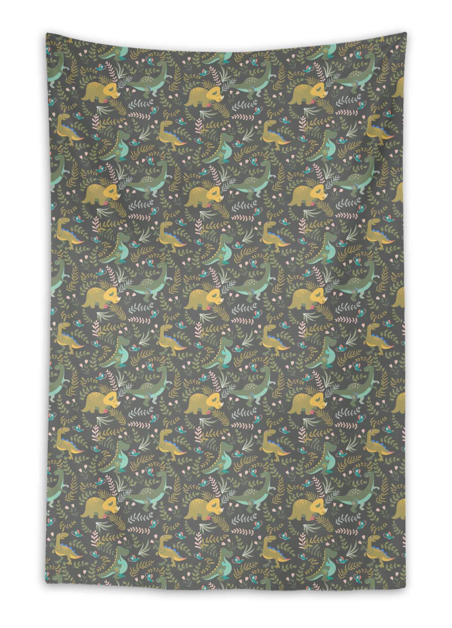 Stylish Gray Dinosaur & Redwood Leaves Beach Throw Tapestry - 58x80 Inch Printed Wall Art Decor for Bedroom, Living Room, Dorm, or Outdoor Picnic Blanket