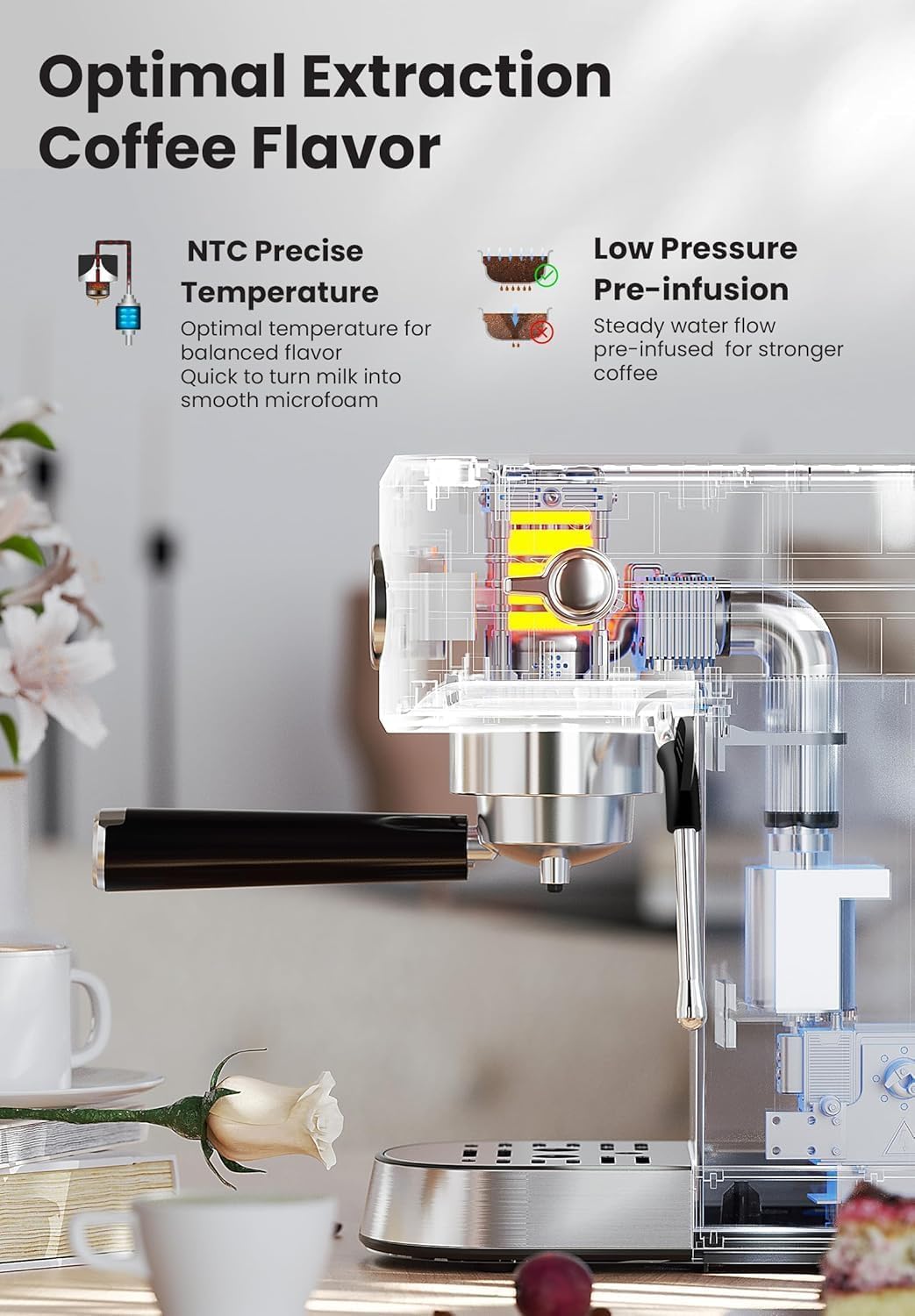 Gevi 20 Bar Professional Espresso Machine with Milk Frother - Stainless Steel Commercial Coffee Maker for Home & Office - Compact Cappuccino/Latte Machine - Perfect for Coffee Shops, Restaurants & Gifts