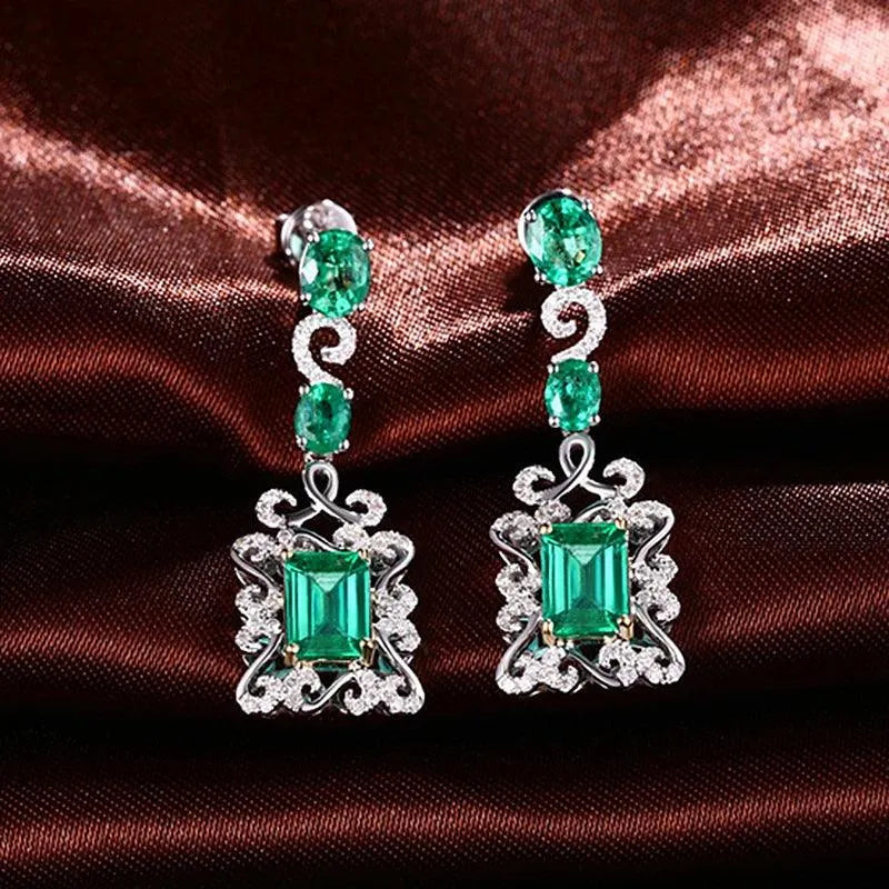 LOVERJEWELRY 14K Multi-Tone Gold Zambia Natural Emerald Drop Earrings for Women - 3.68Ct Classic Dangle Jewelry | Perfect for Weddings, Parties & Special Occasions