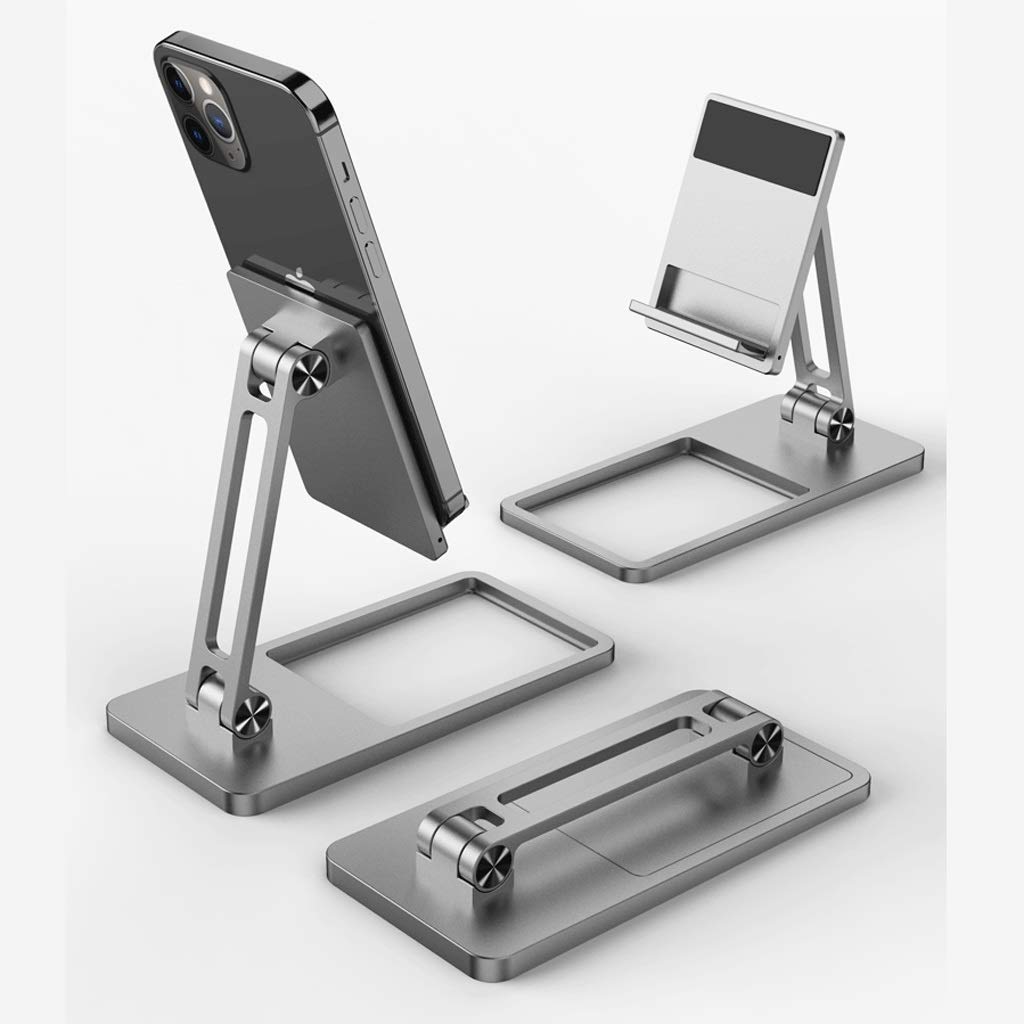 DLROJSL Universal All-Metal Phone & Tablet Stand - Adjustable Double Folding Lazy Holder for Desk, Table, Bed - Aluminum Desktop Mount for Reading, Watching Videos, Video Calls, Gaming & Hands-Free Use