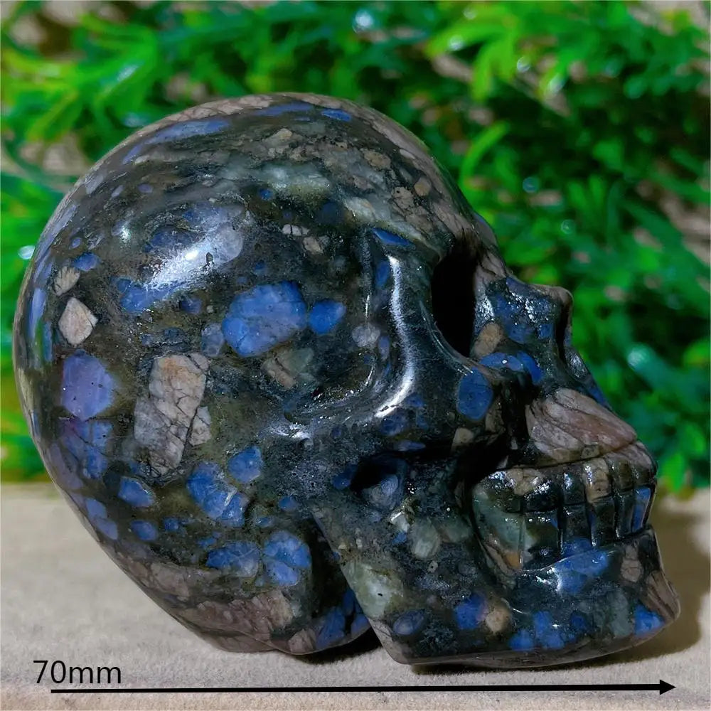 Natural Glaucophane Crystal Skull Carving - Handcrafted Healing Stone Quartz Mineral for Spiritual Decor, Meditation & Home Decoration