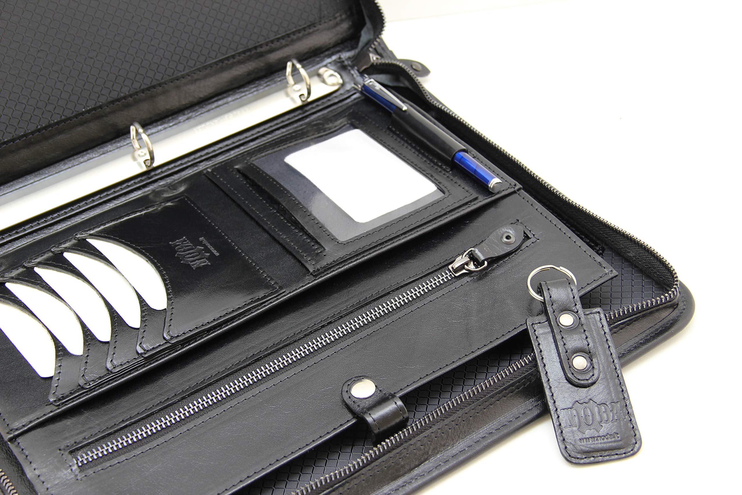 Genuine Italian Leather 3-Ring Binder Portfolio with Zipper - Professional Business Organizer for Men & Women - Letter Size Notebook Holder with Clipboard - Perfect for Office, School & Business Meetings (Black)