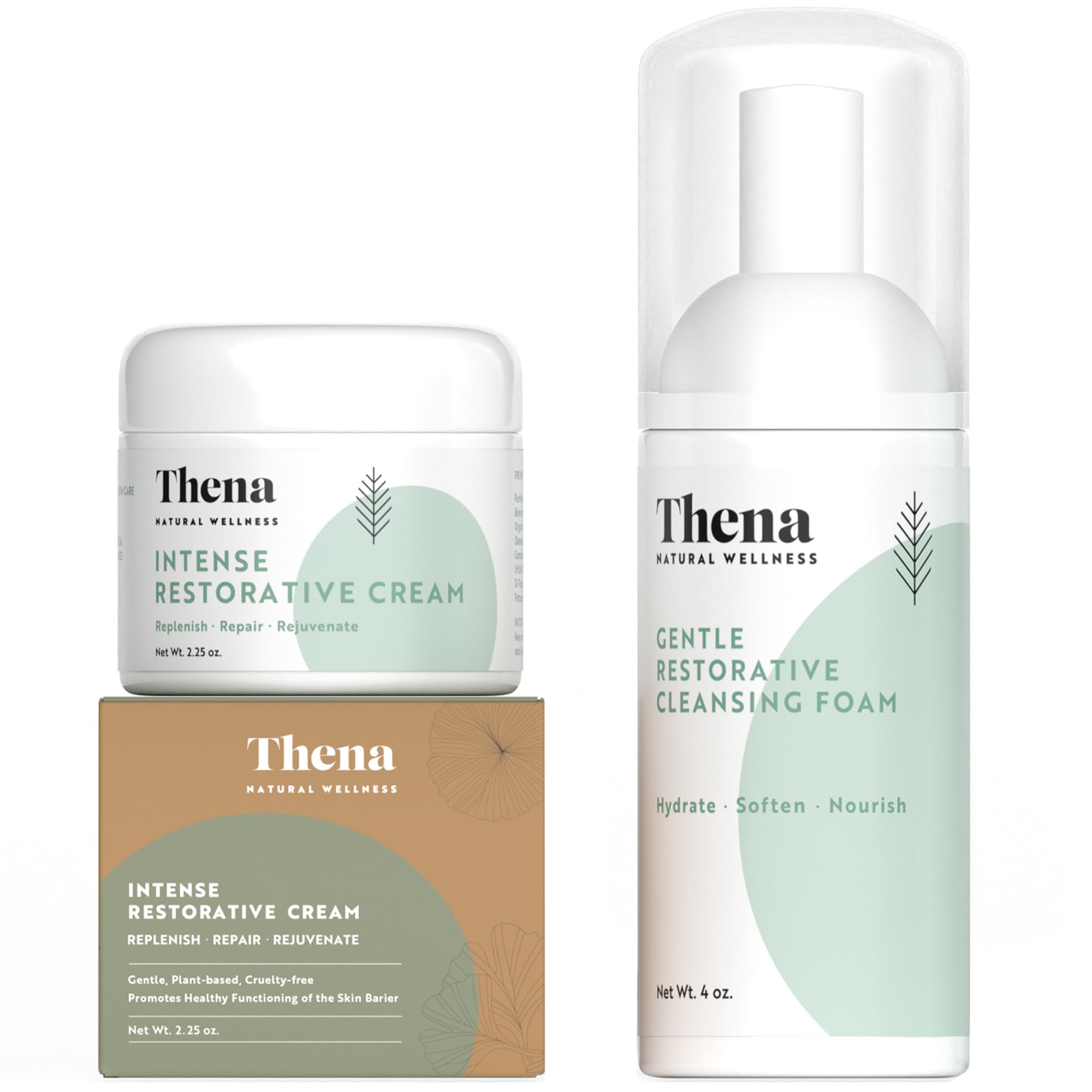 Thena RESTORE Face Care Set Kit - Hydrating Facial Foam, Moisturizer & Barrier Cream for Dry Skin | Gently Repairs Skin Barrier | Natural & Organic Skincare for All Skin Types | Daily Skincare Routine for Sensitive & Damaged Skin | Perfect for Morning & Night Use