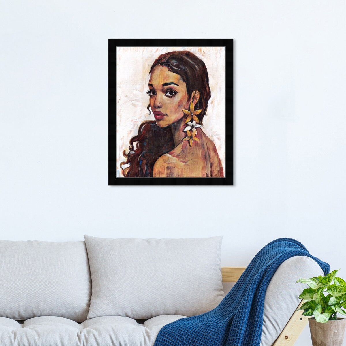Elegant White Floral Framed Wall Art Print - Traditional Flower Painting for Bedroom Decor | Perfect for Home, Living Room & Office Interior Design